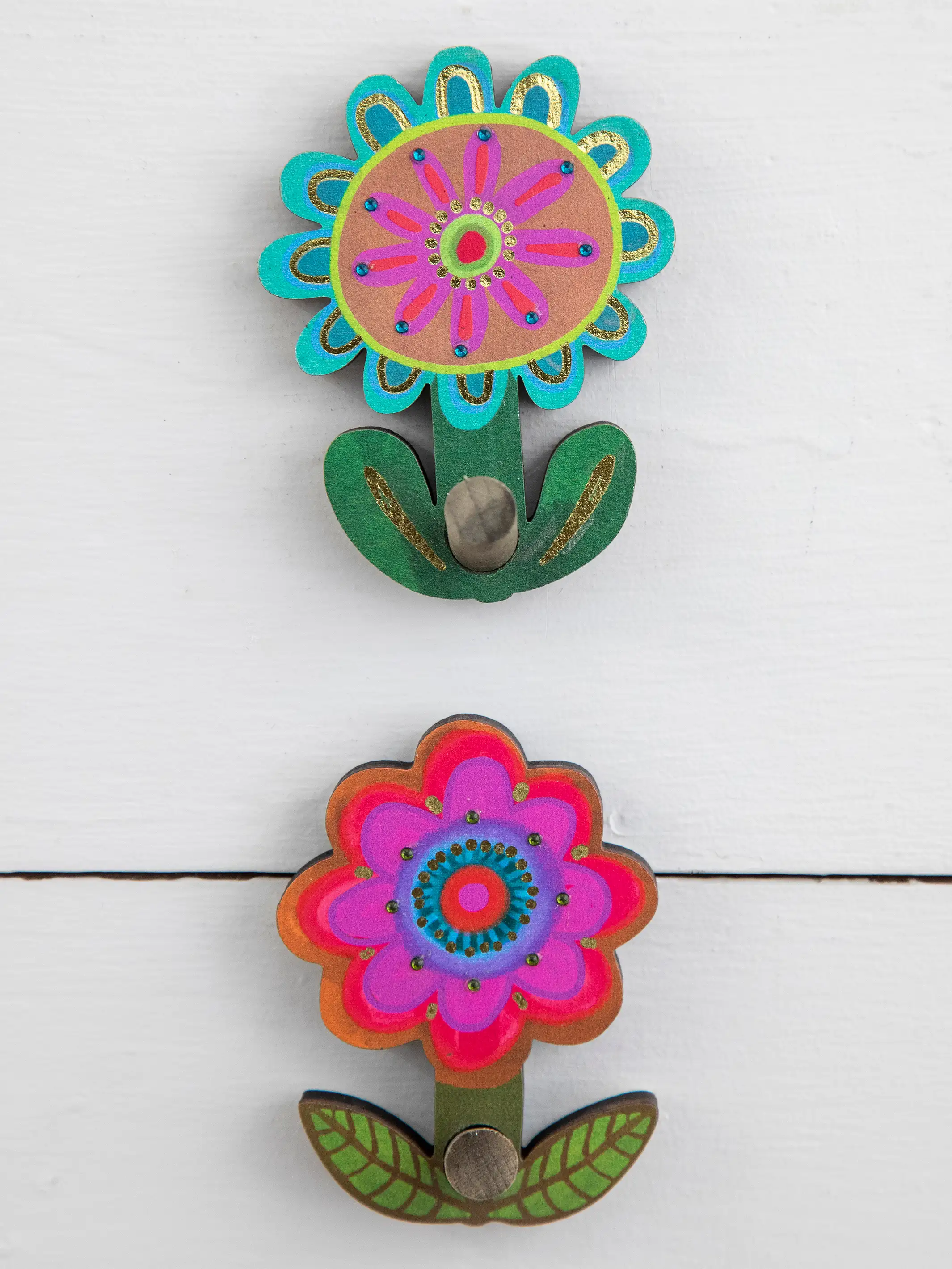 Adhesive Wooden Wall Hooks, Set of 2 - Flower - Image 3