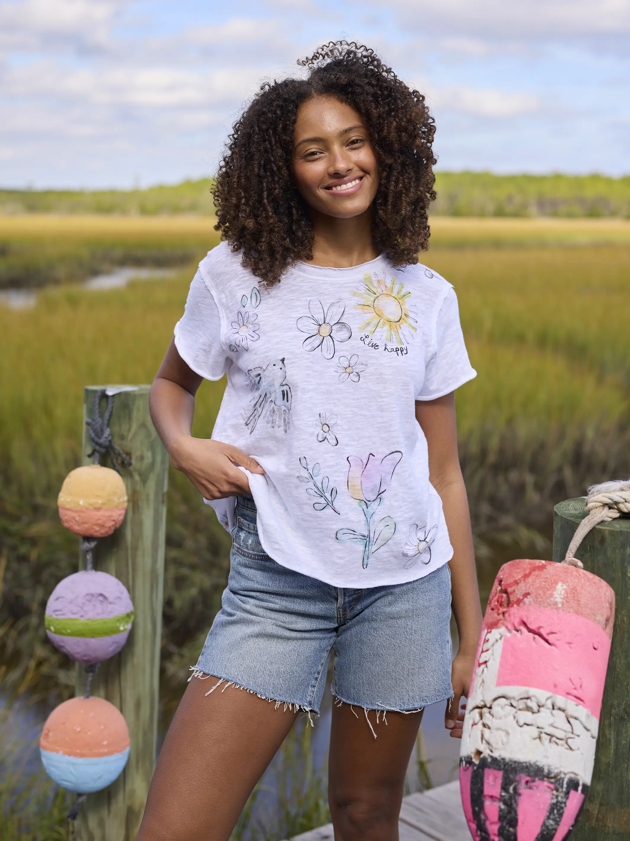 Aiden Cotton Tee - White Live Happy - Image 4