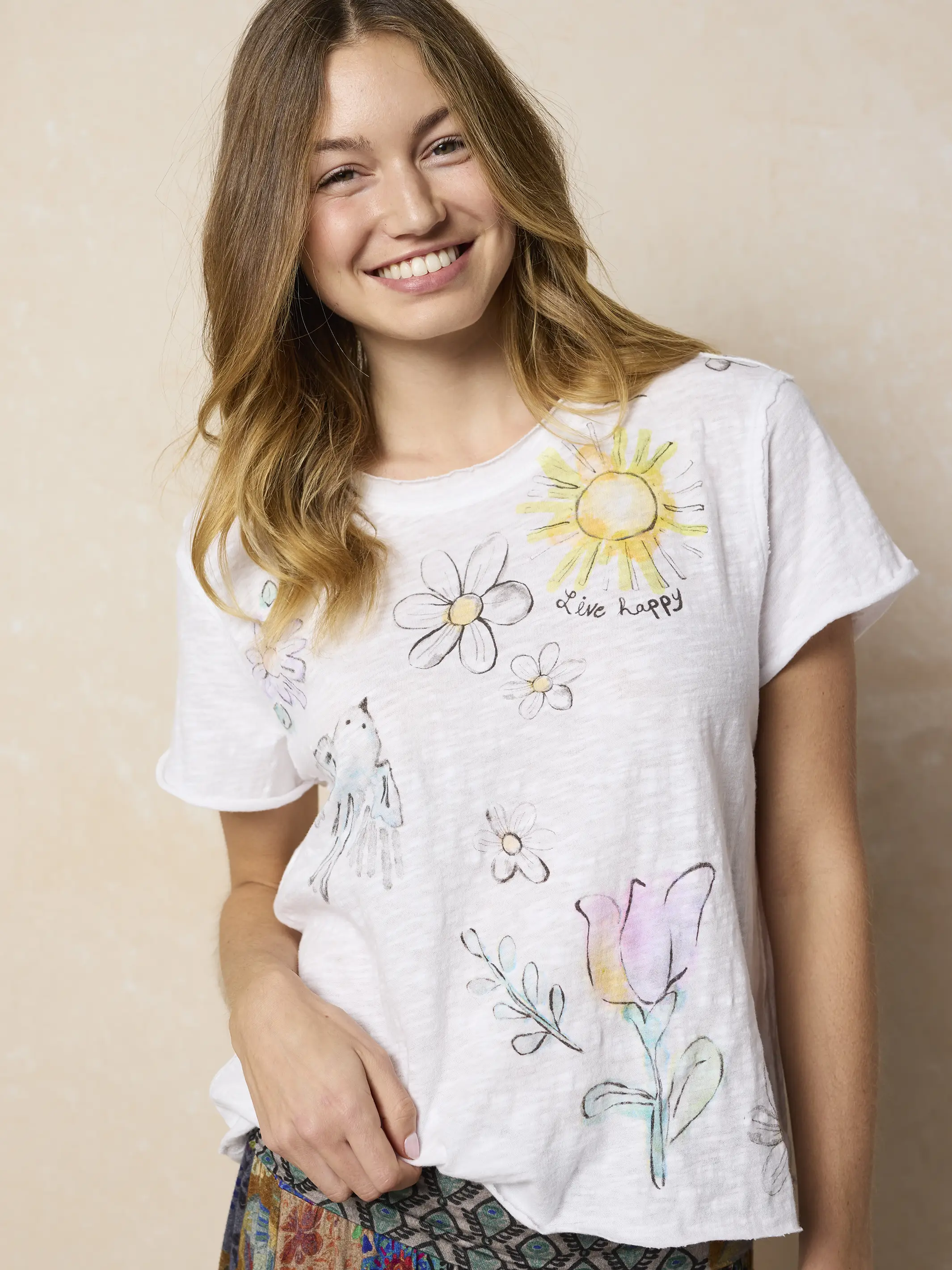 Aiden Cotton Tee - White Live Happy - Image 6