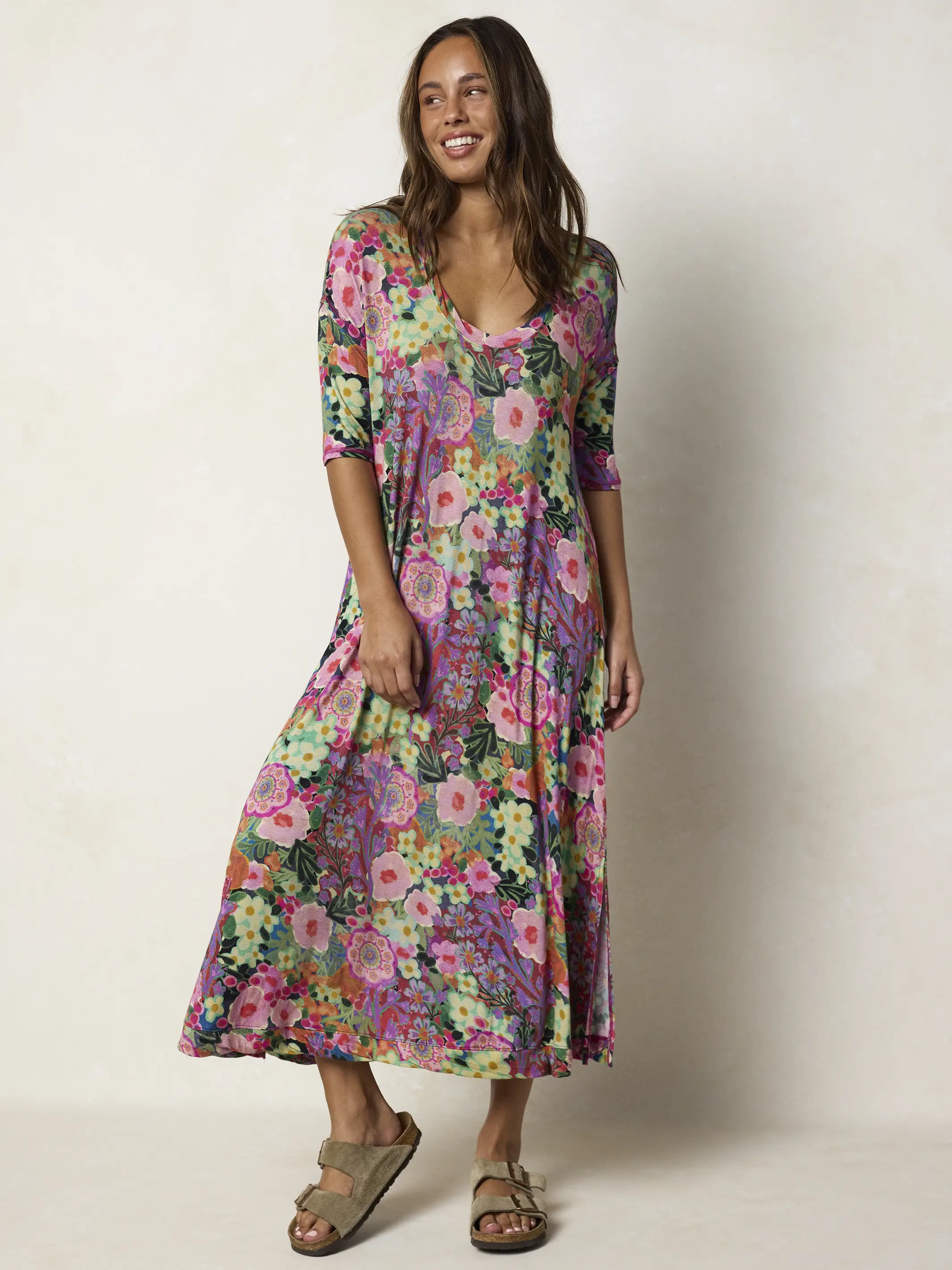 All Day "ButterSoft" Tee Dress - Pink Painted Garden - Image 4
