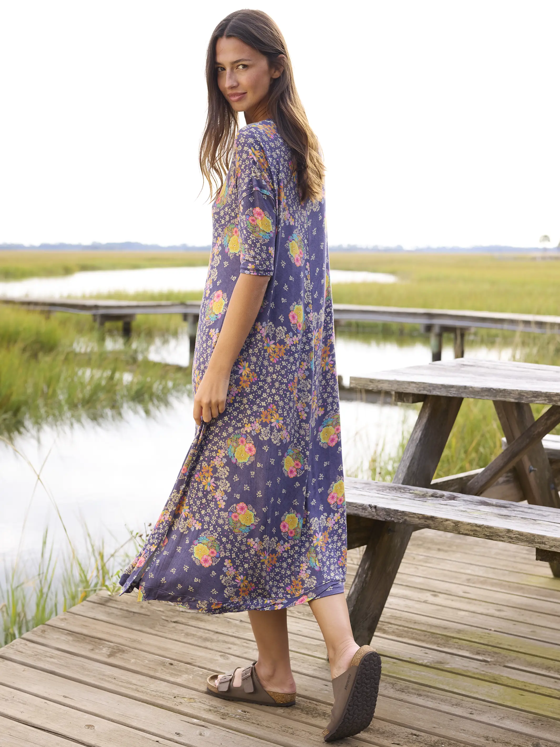 All Day "ButterSoft" Tee Dress - Tropic Bandana Navy - Image 5