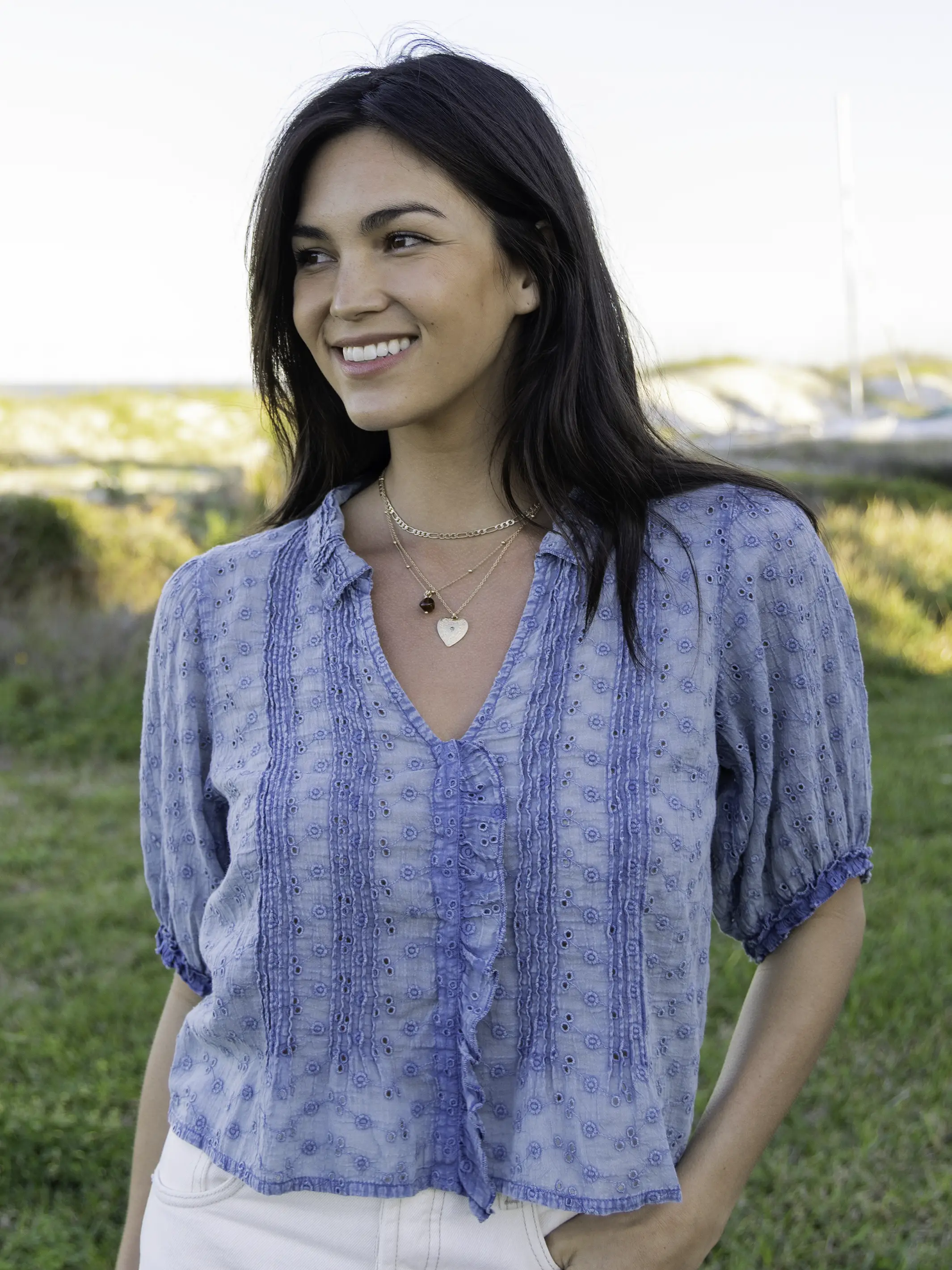 Annie Cotton Eyelet Top - Denim - Image 2