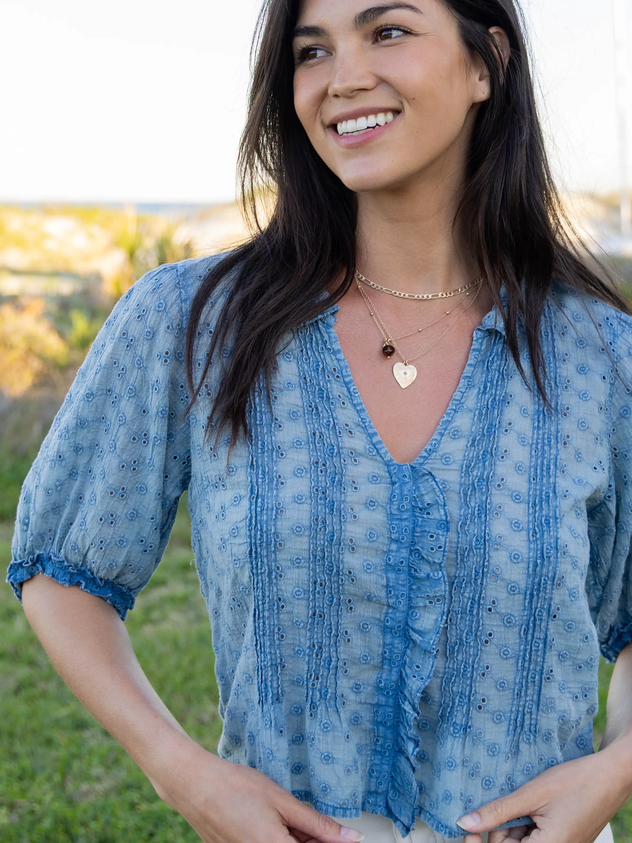 Annie Cotton Eyelet Top - Denim - Image 4