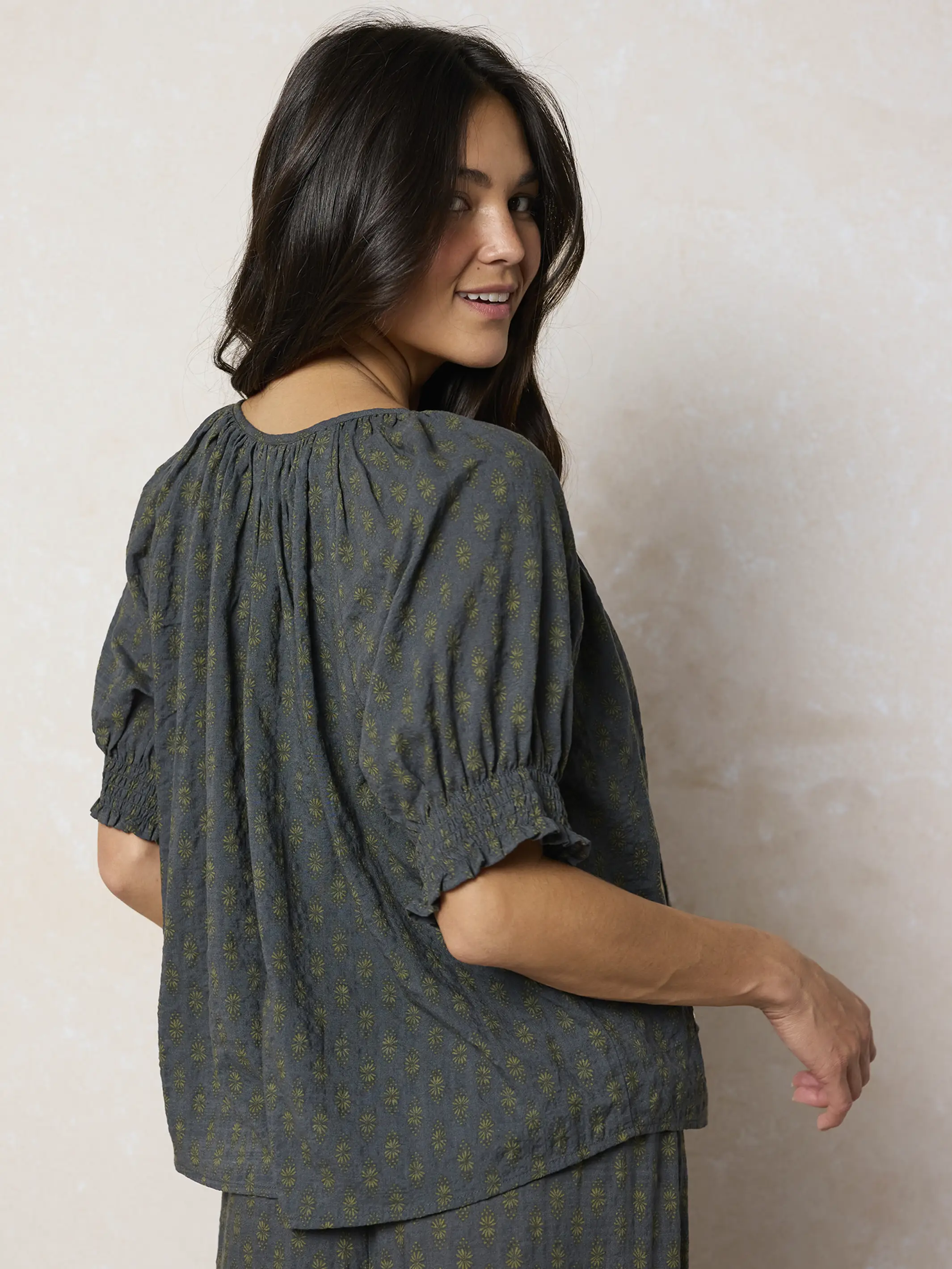 April Embroidered Top - Alma Stamp Charcoal - Image 3