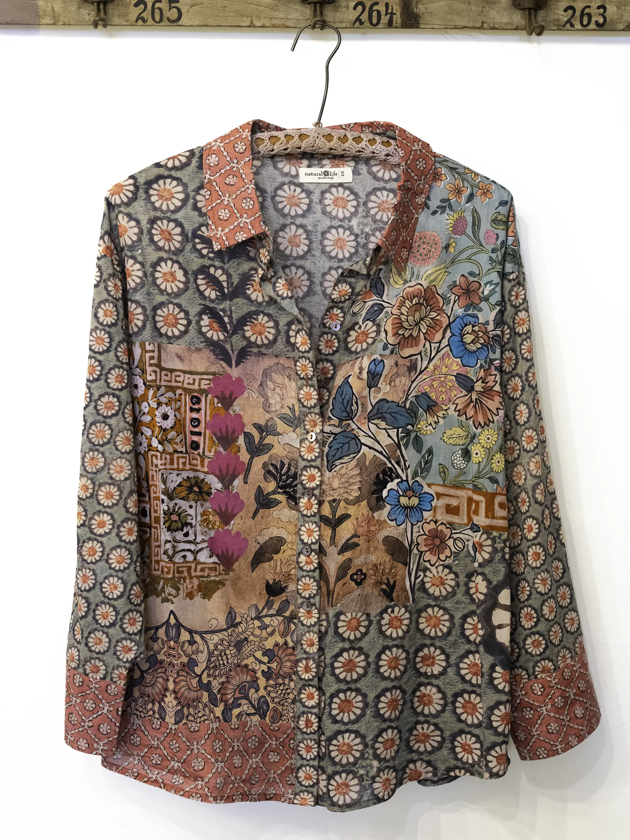 Barcelona Cotton Button Down - Patchwork Medallion Floral - Image 2