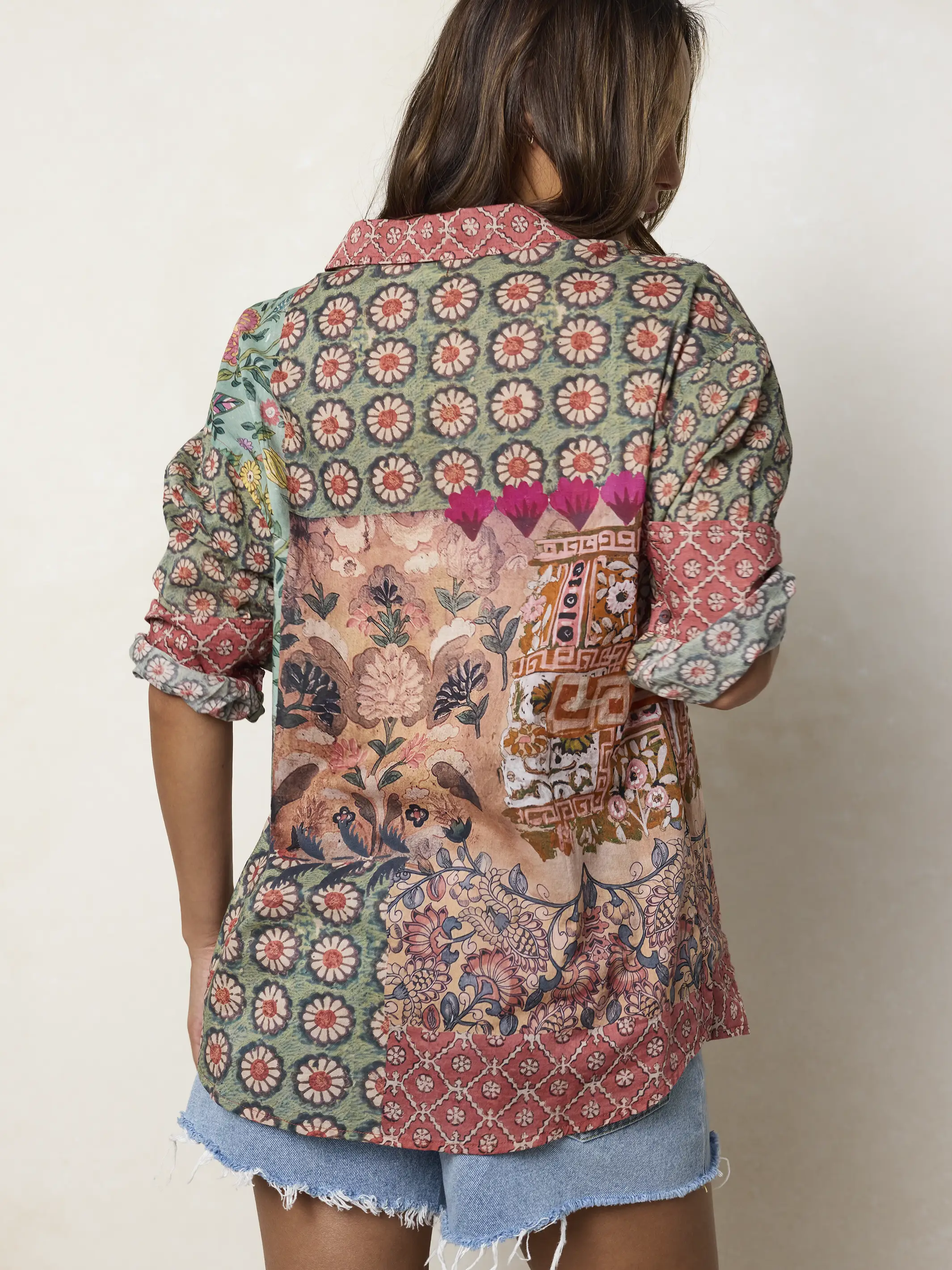 Barcelona Cotton Button Down - Patchwork Medallion Floral - Image 3