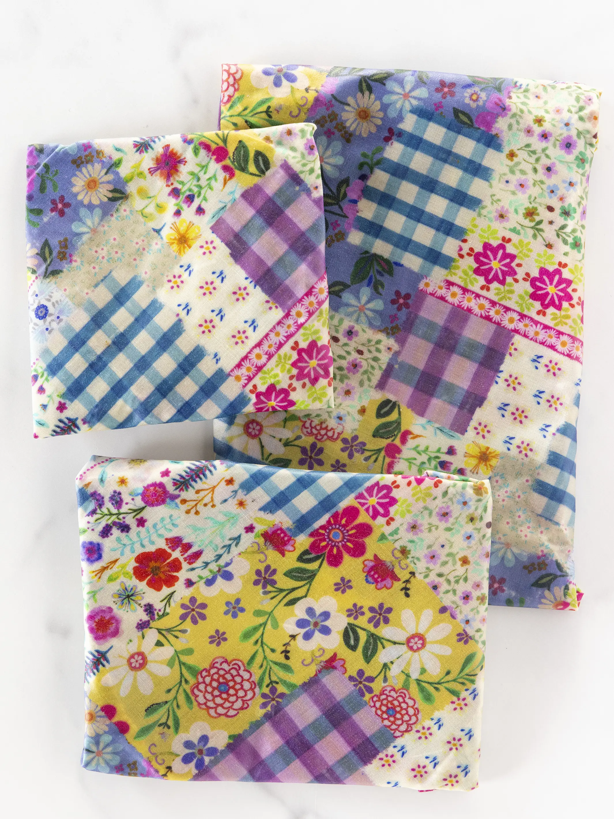 Beeswax Bowl Covers, Set of 3 - Gingham Floral Patchwork - Image 3