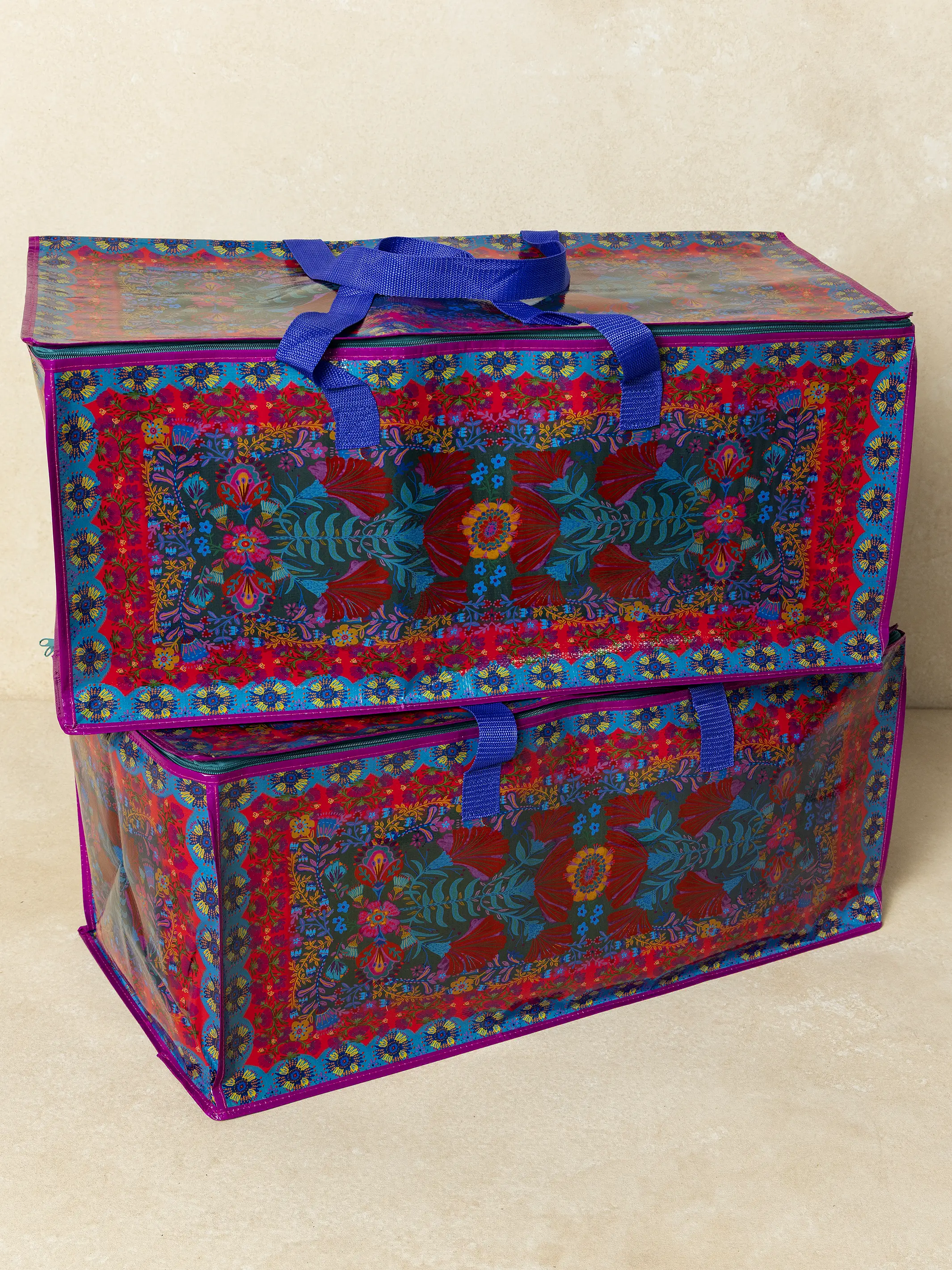 Better Than A Box Packing Tote, Set of 2 - Red Folk Flower - Image 4
