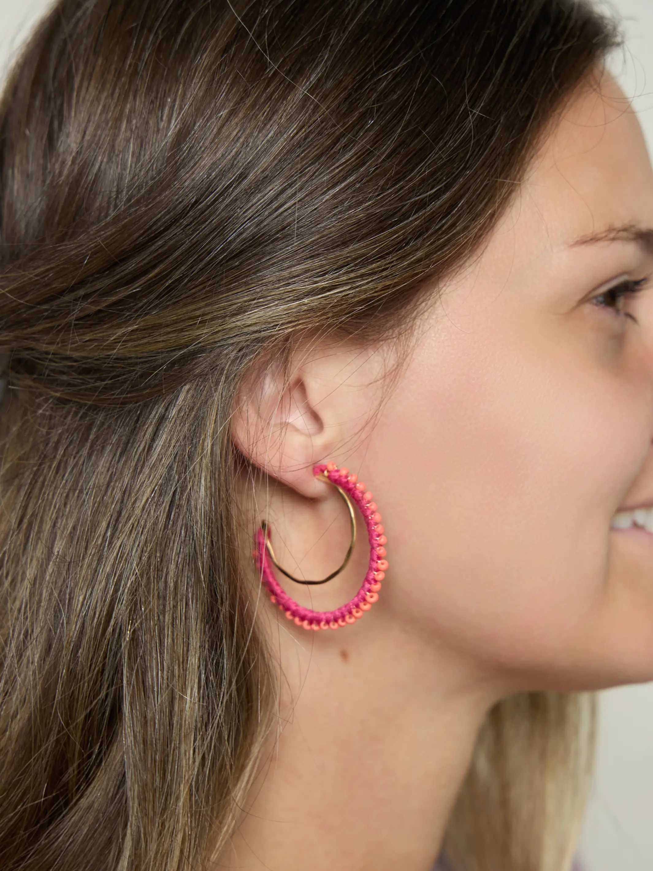 Blushing Crescent Beaded Earrings - Image 2
