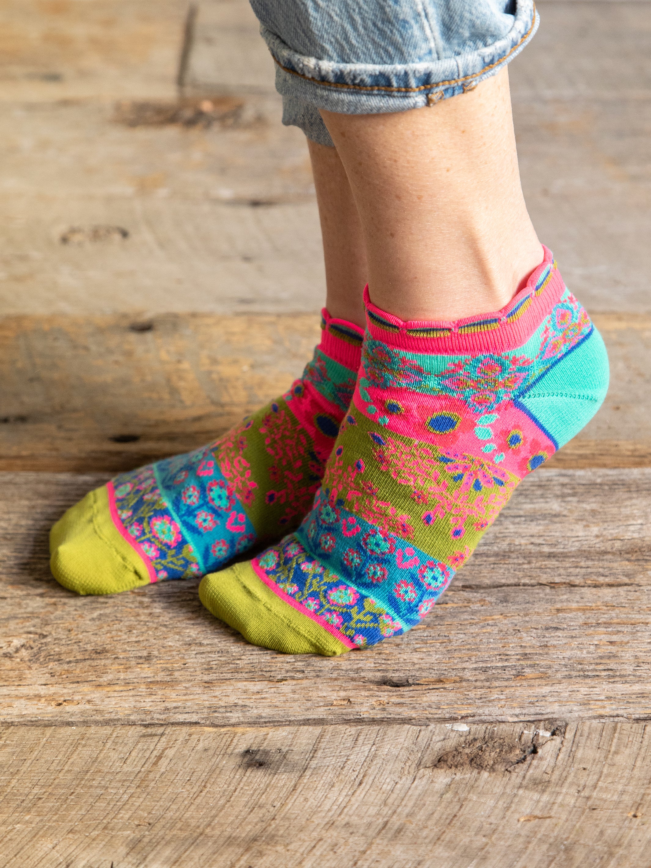 Boho Ankle Socks, Set of 3 - Mustard Floral - Image 2