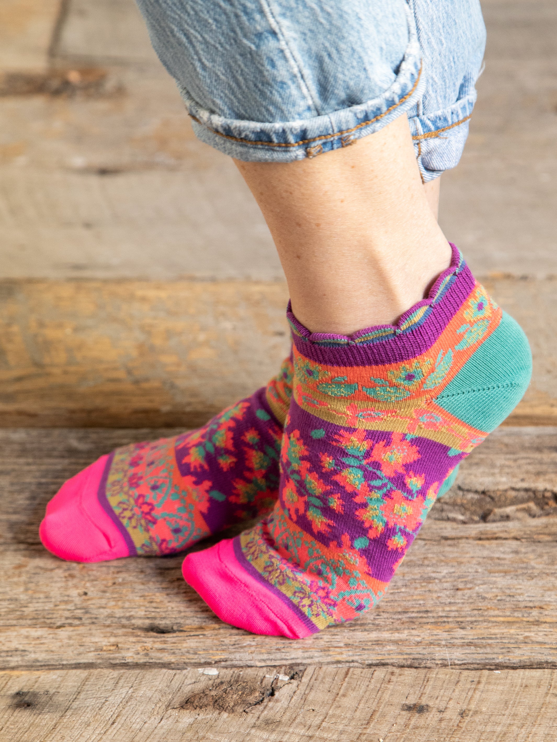 Boho Ankle Socks, Set of 3 - Mustard Floral - Image 4