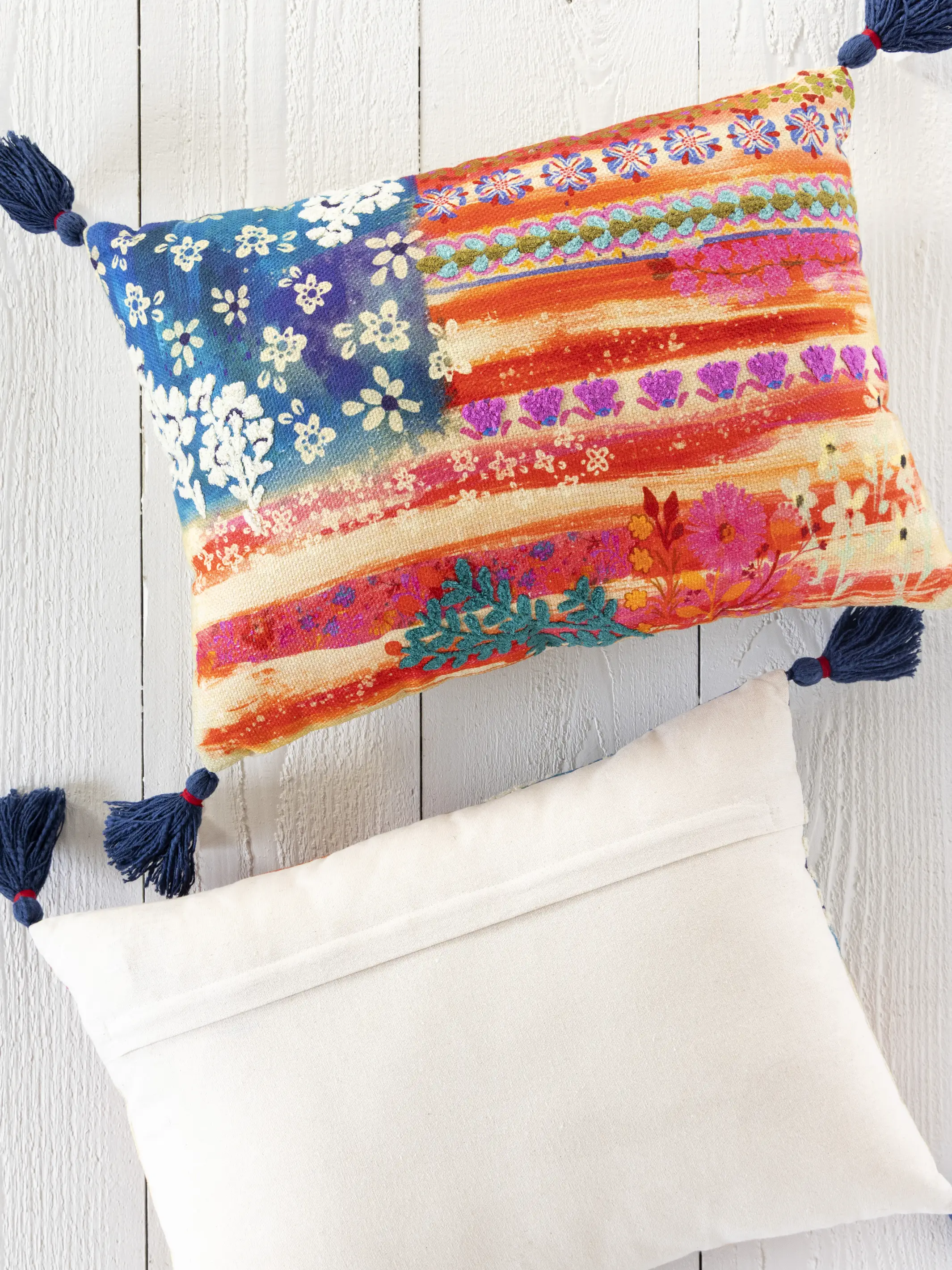 Boho Cotton Tassel Pillow - American Flag - Image 2