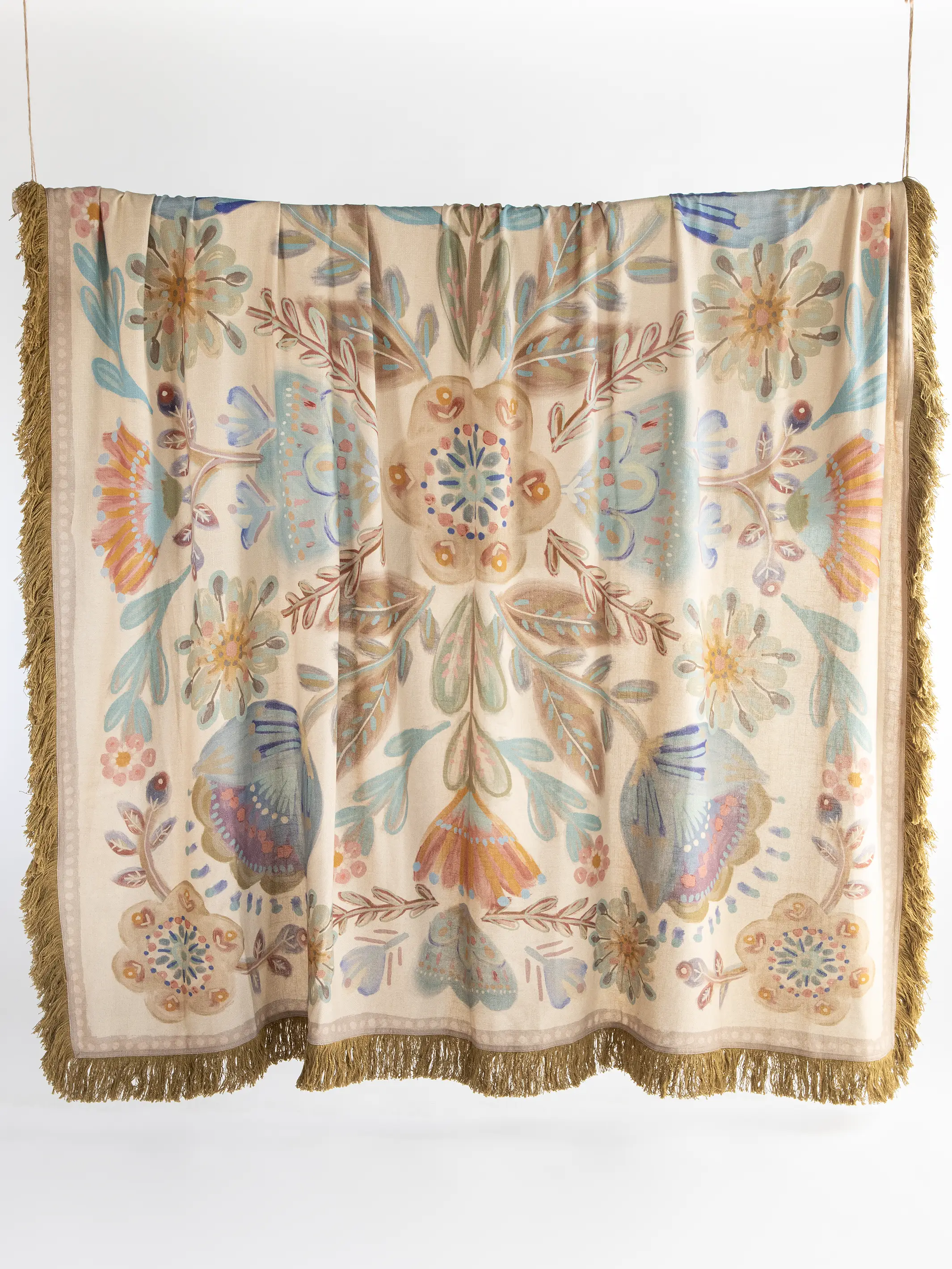 Boho Fringe Bedspread - Cream Mandala - Image 4