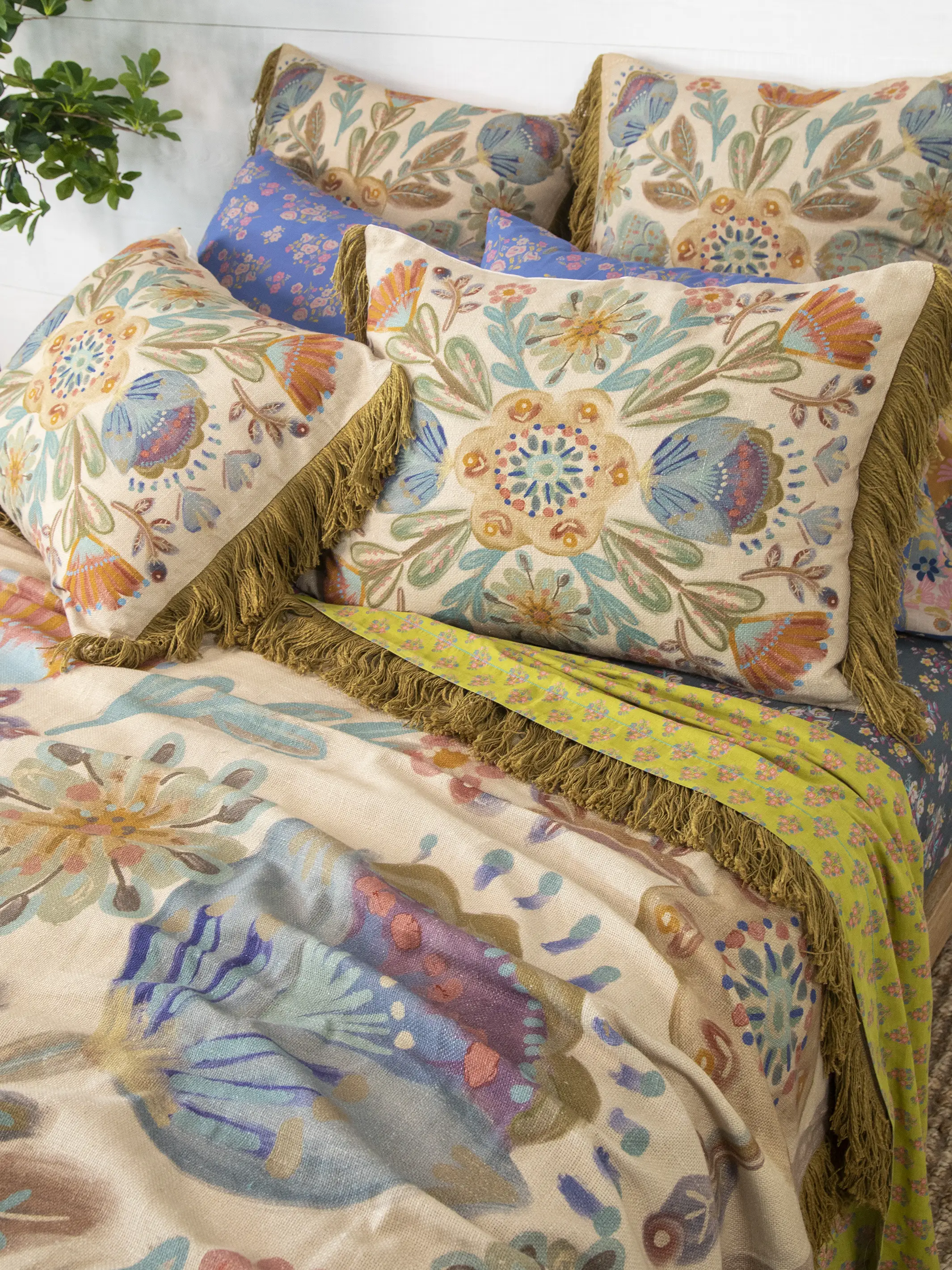 Boho Fringe Euro Sham - Cream Mandala - Image 2
