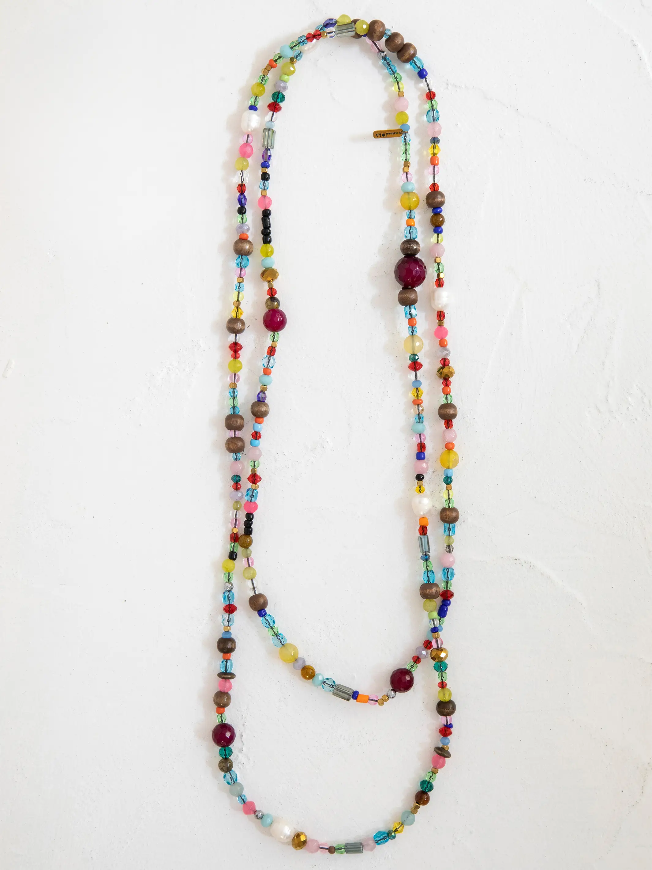 Boho Glass & Pearl Beaded Necklace - Multicolor - Image 2
