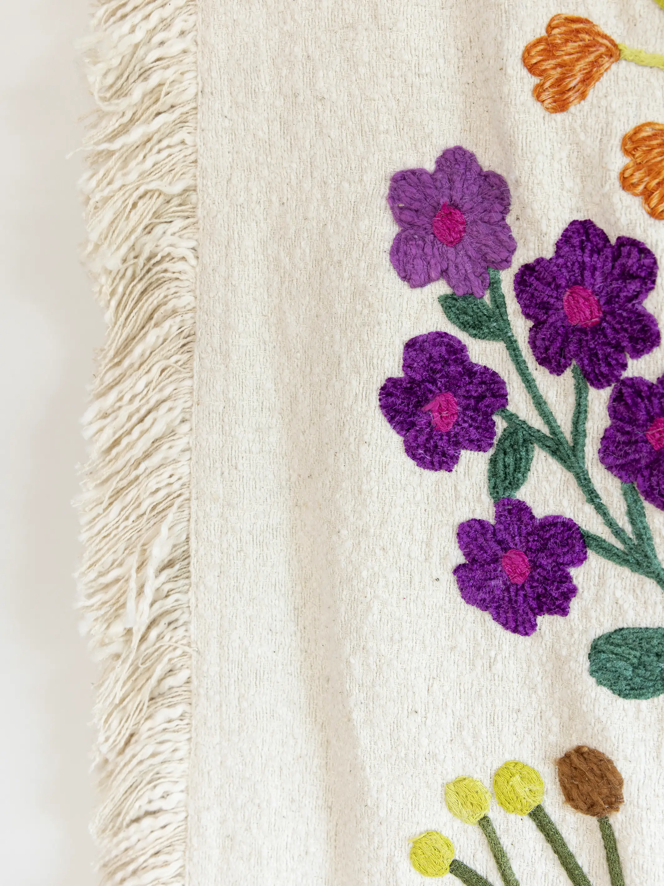 Boucle Embroidered Tapestry - Cream Flower Bouquet - Image 4