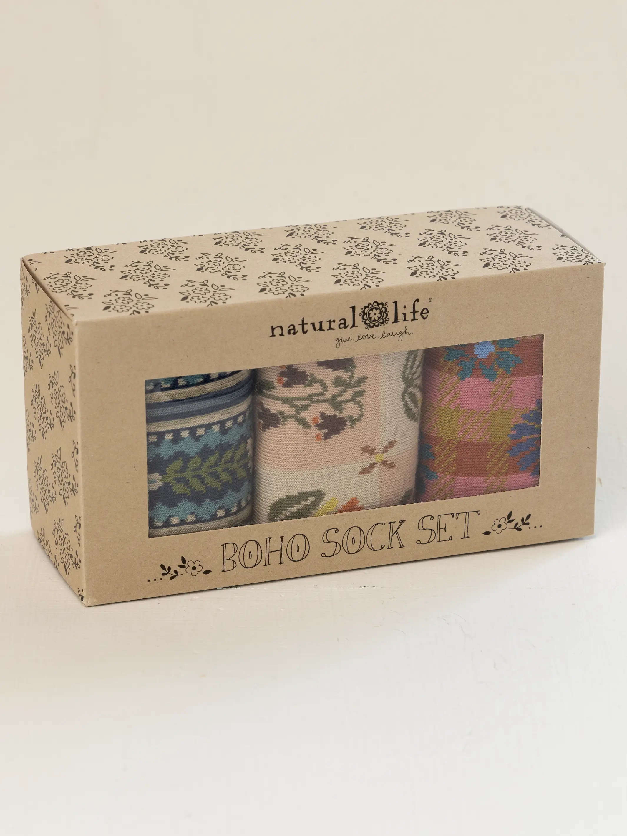 Boxed Boho Sock Set, Set of 3 - Cream Folk Floral - Image 3