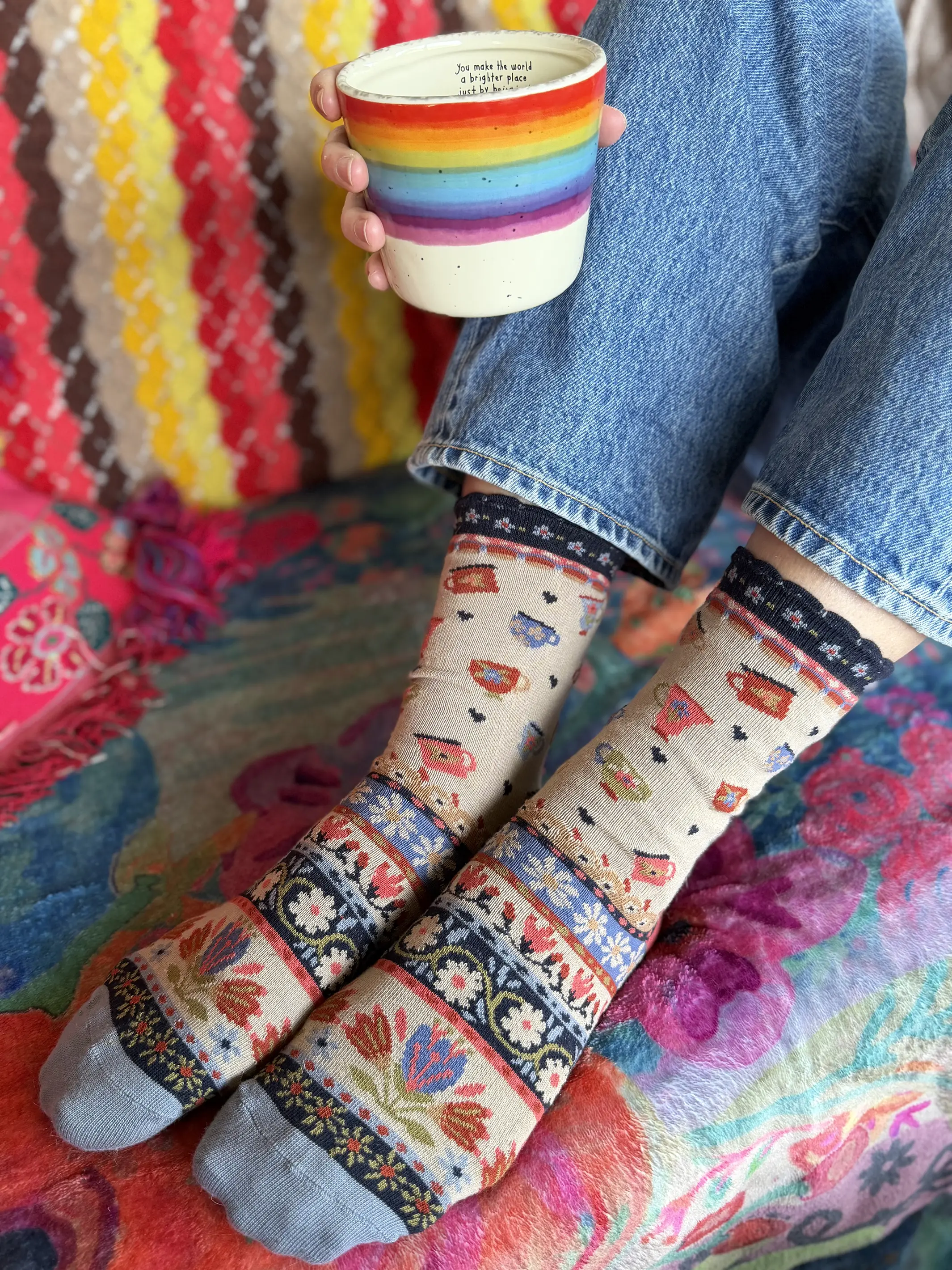 Boxed Boho Sock Set, Set of 3 - Purple Coffee Cups - Image 2