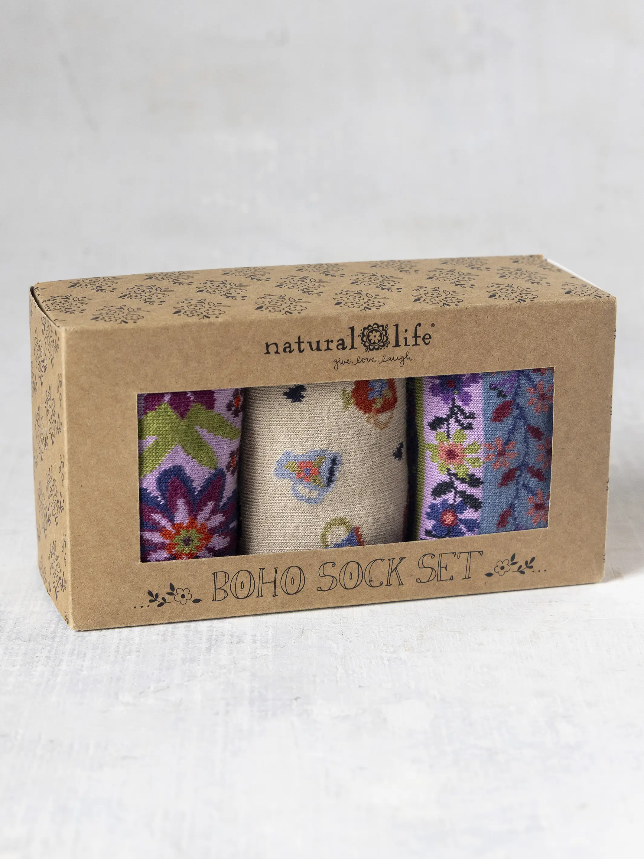 Boxed Boho Sock Set, Set of 3 - Purple Coffee Cups - Image 3