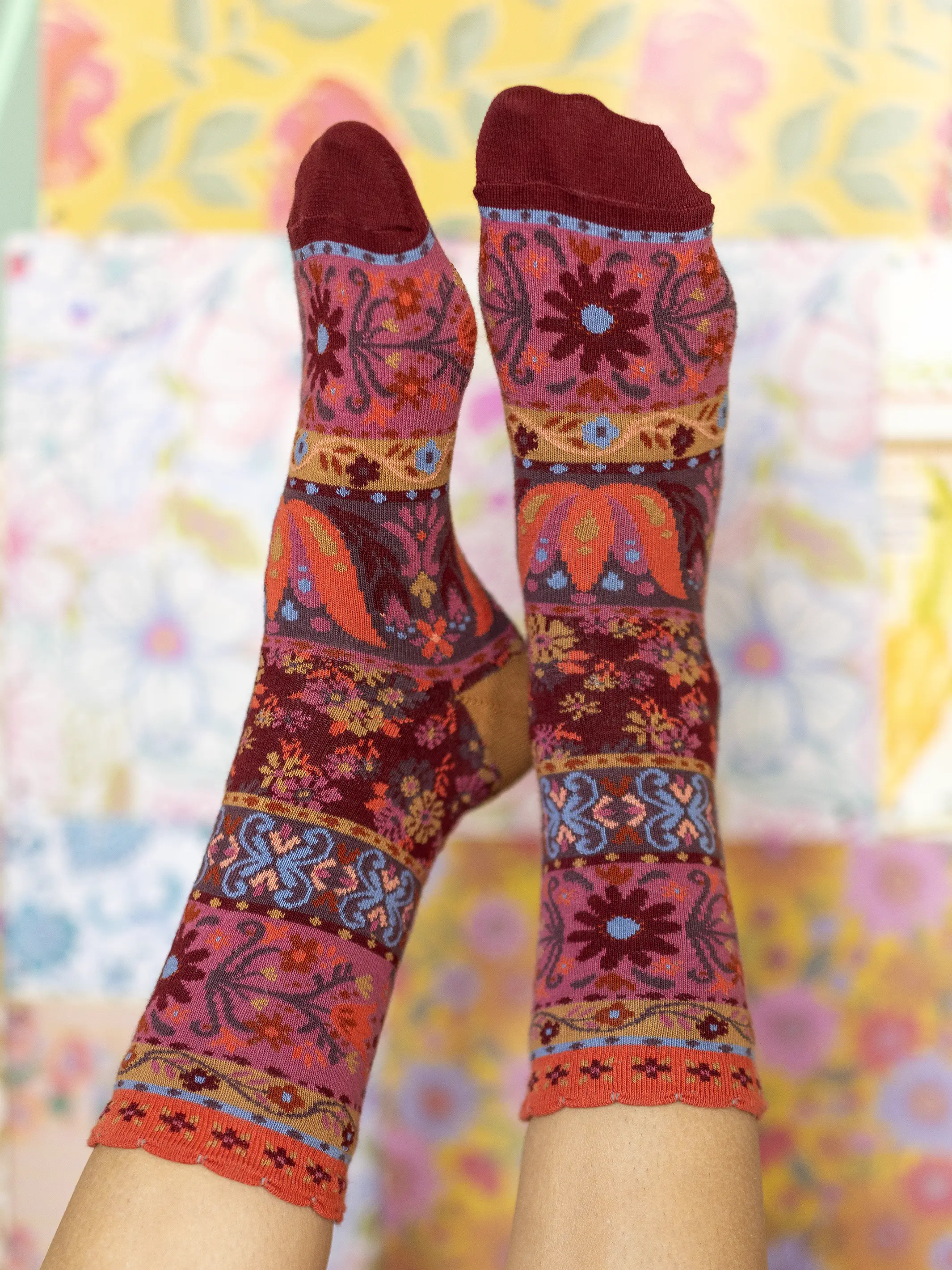 Boxed Boho Sock Set, Set of 3 - Striped Floral - Image 2