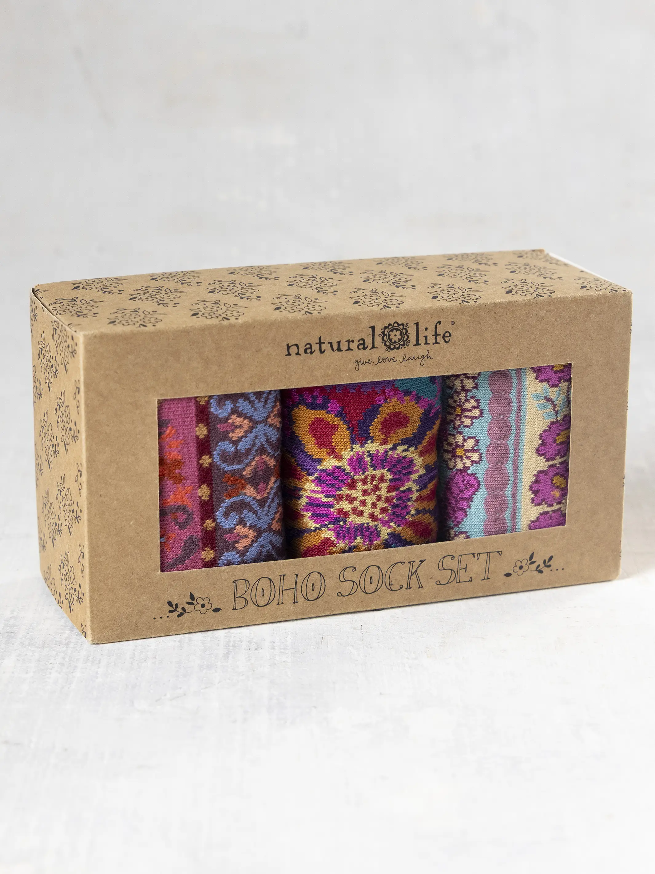 Boxed Boho Sock Set, Set of 3 - Striped Floral - Image 4