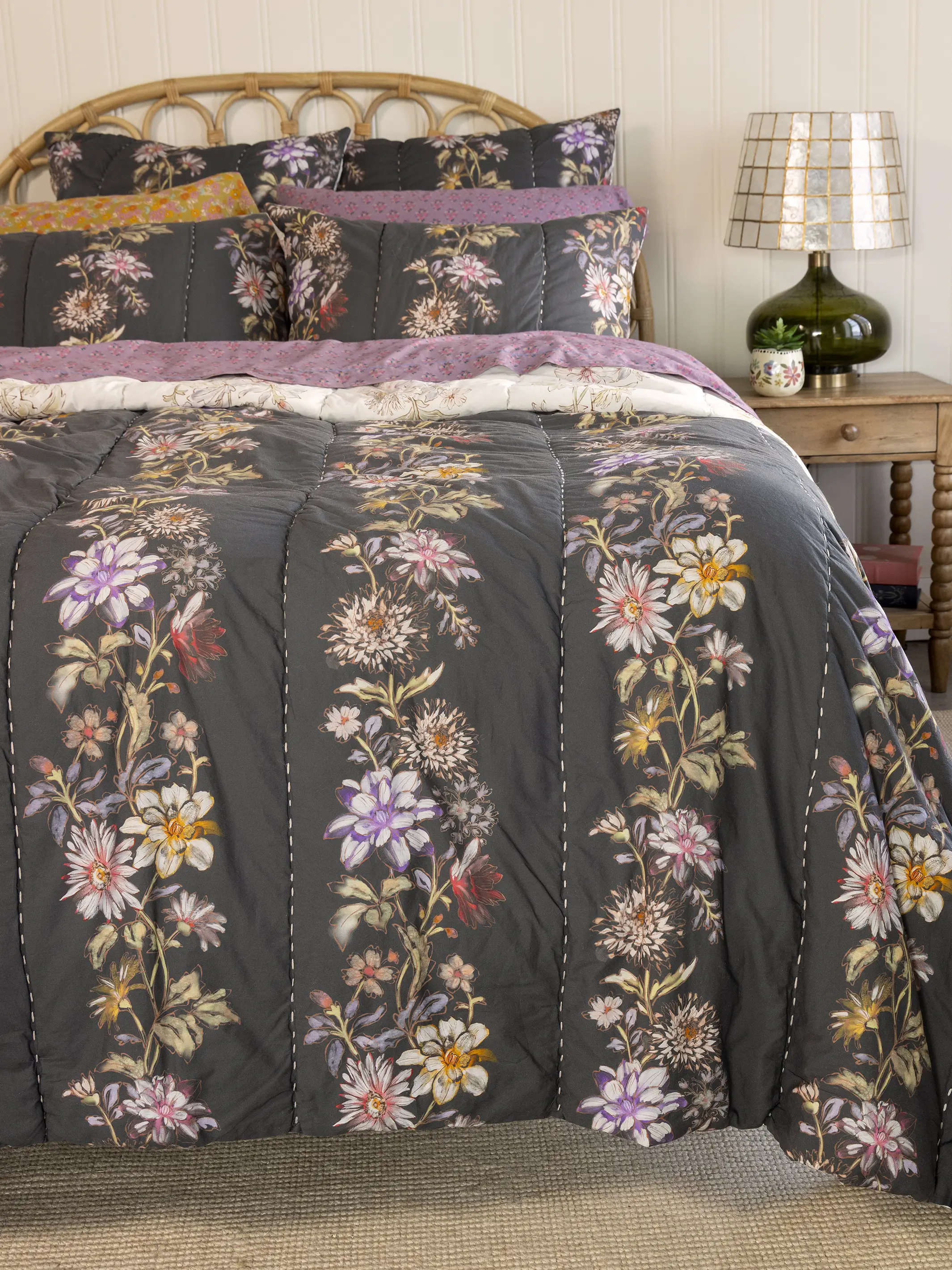 Bungalow Reversible Cotton Euro Sham - Ivory Dahlia Rows - Image 3