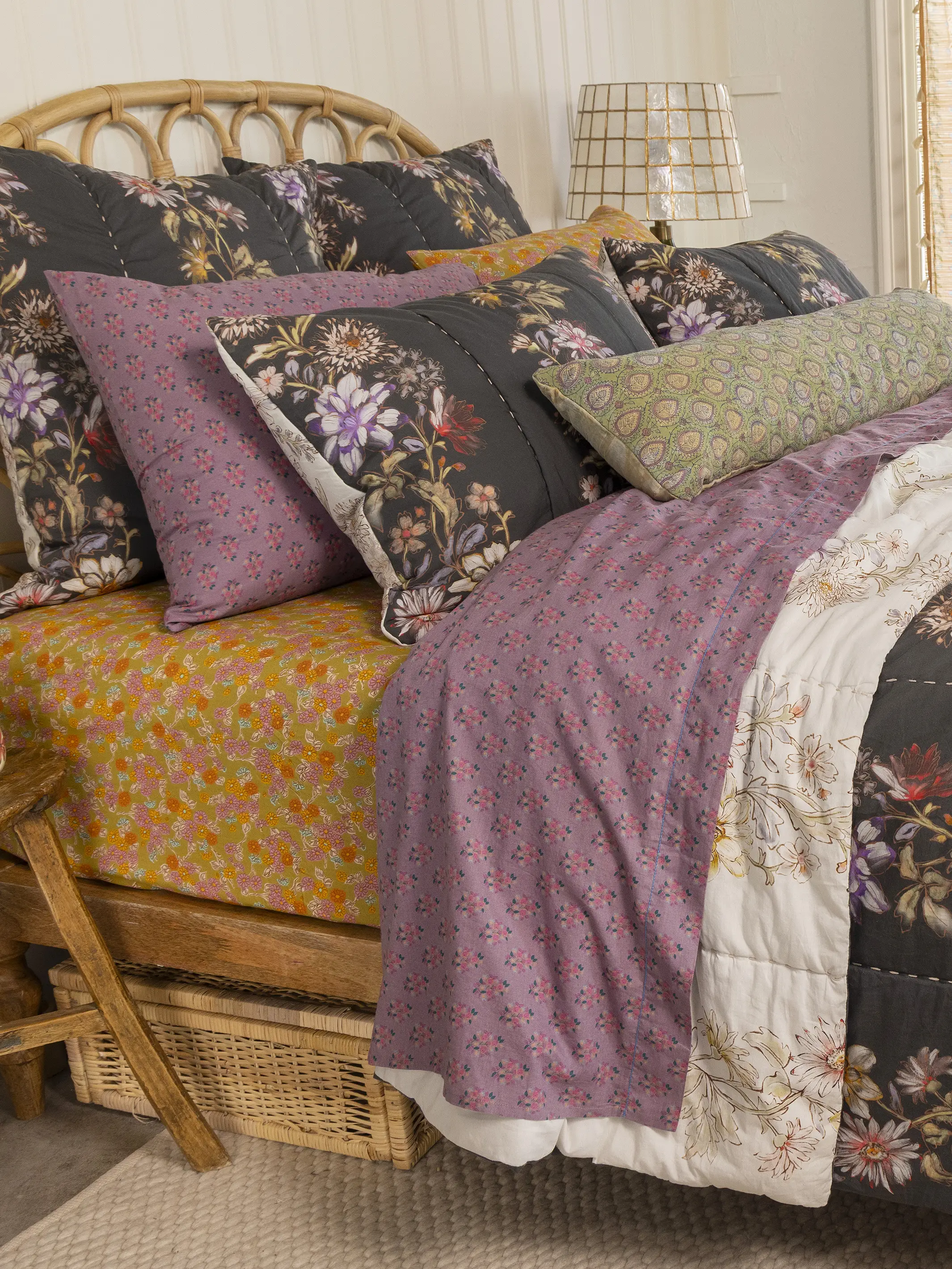 Bungalow Reversible Cotton Euro Sham - Ivory Dahlia Rows - Image 4