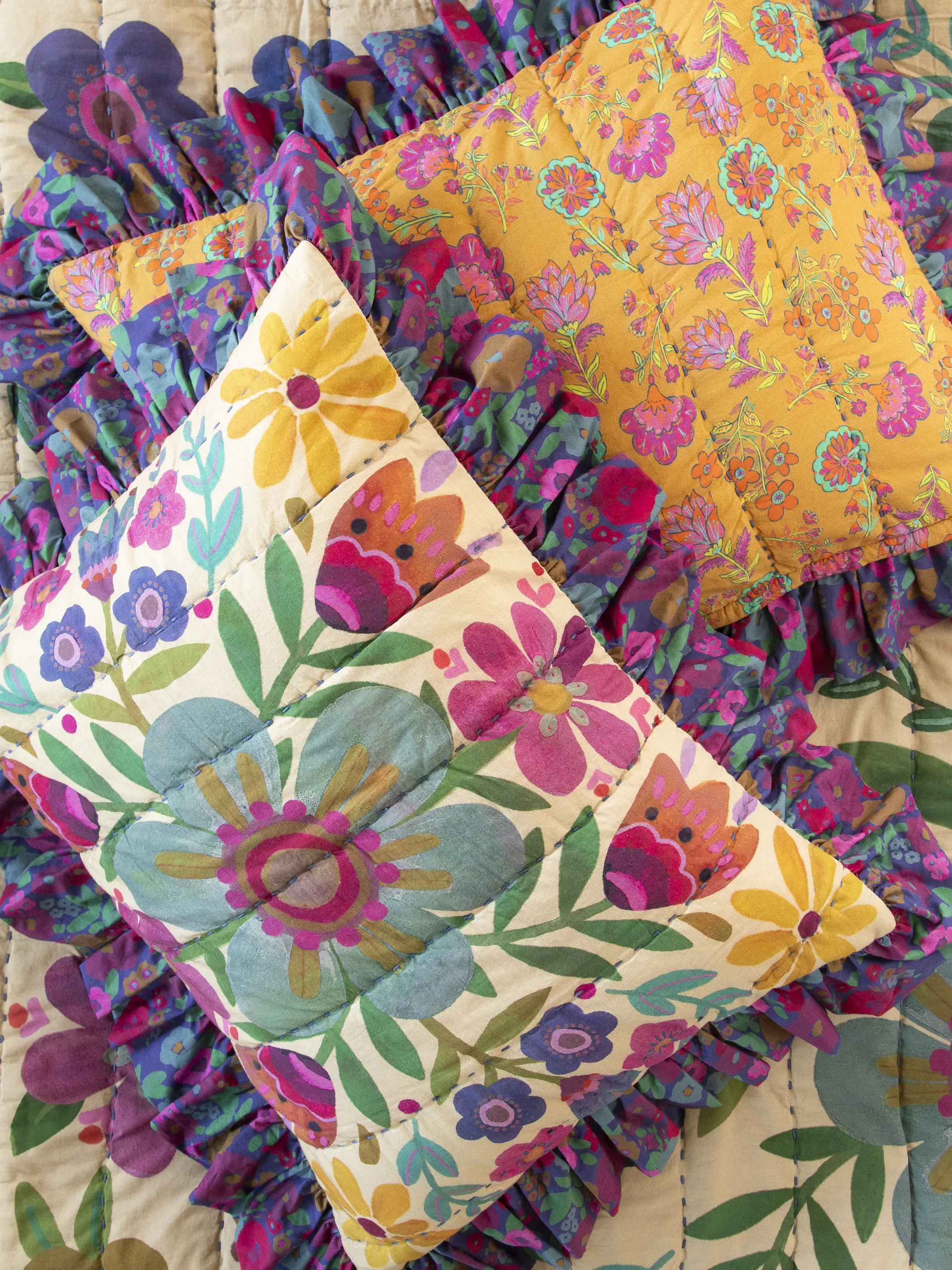 Bungalow Reversible Cotton Shams, Set of 2 - Boho Floral - Image 2