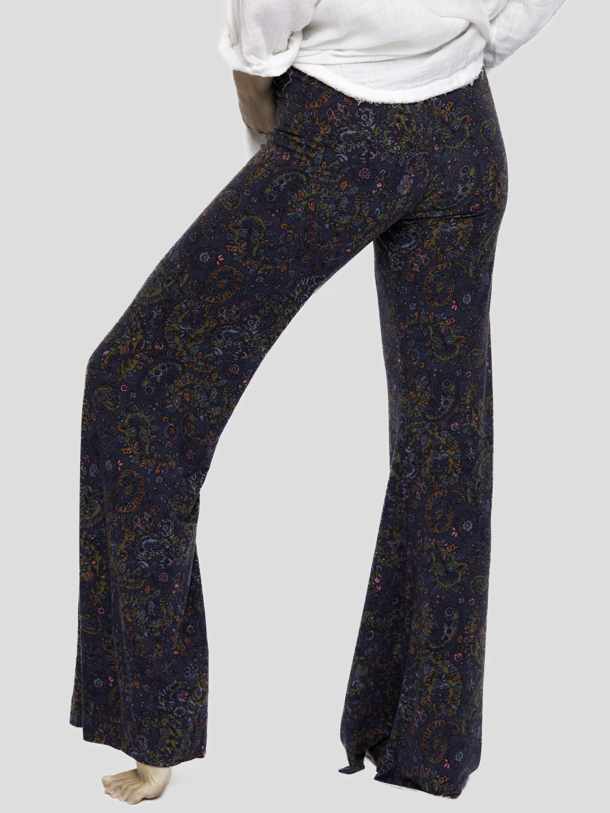 Cali Knit Flare Pants - Retro Paisley Navy - Image 3
