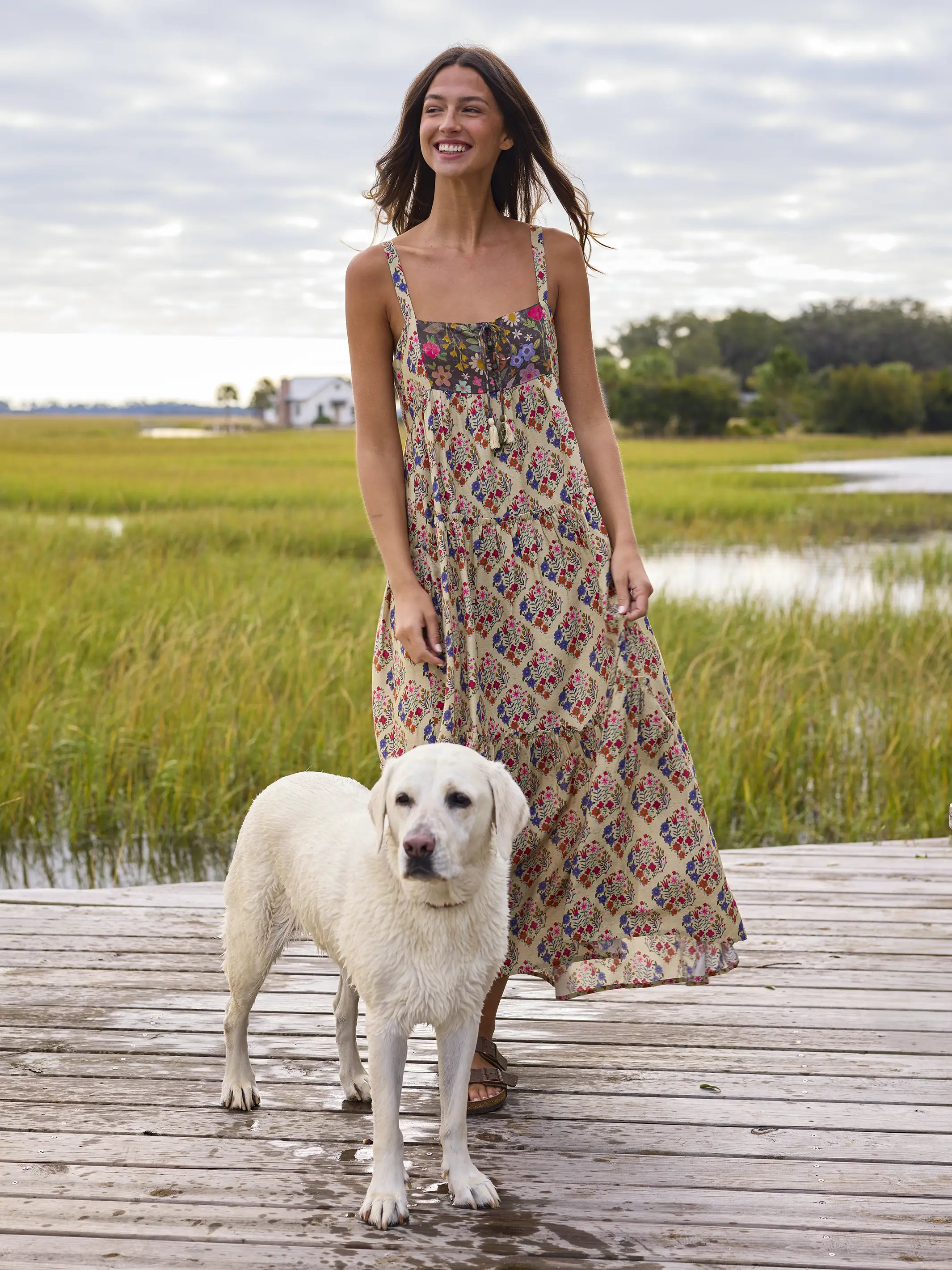 Cami Tie-Front Maxi Dress - Ditsy Diamonds Cream - Image 5