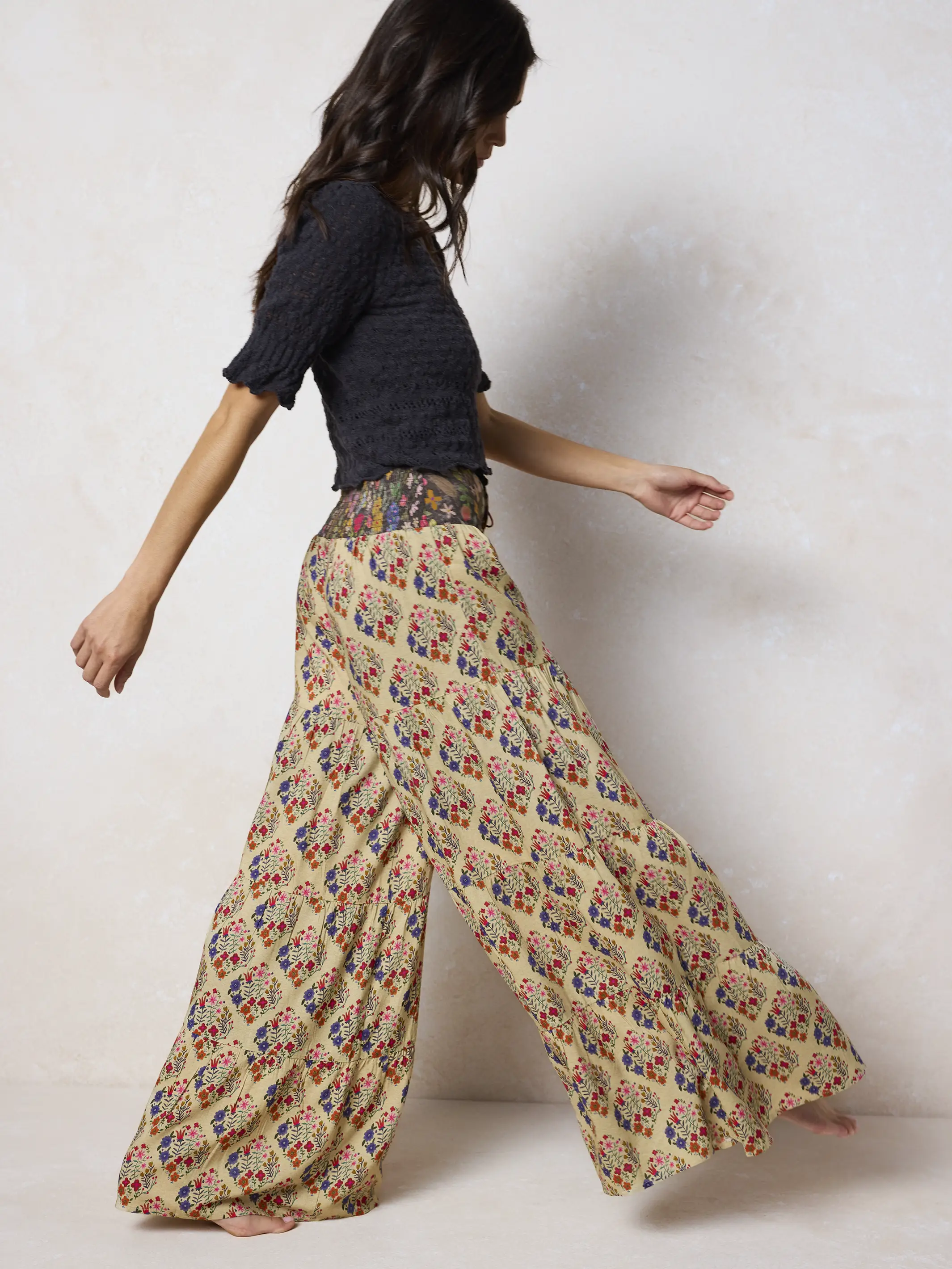 Cami Tie-Front Palazzo Pants - Ditsy Diamonds Cream - Image 5