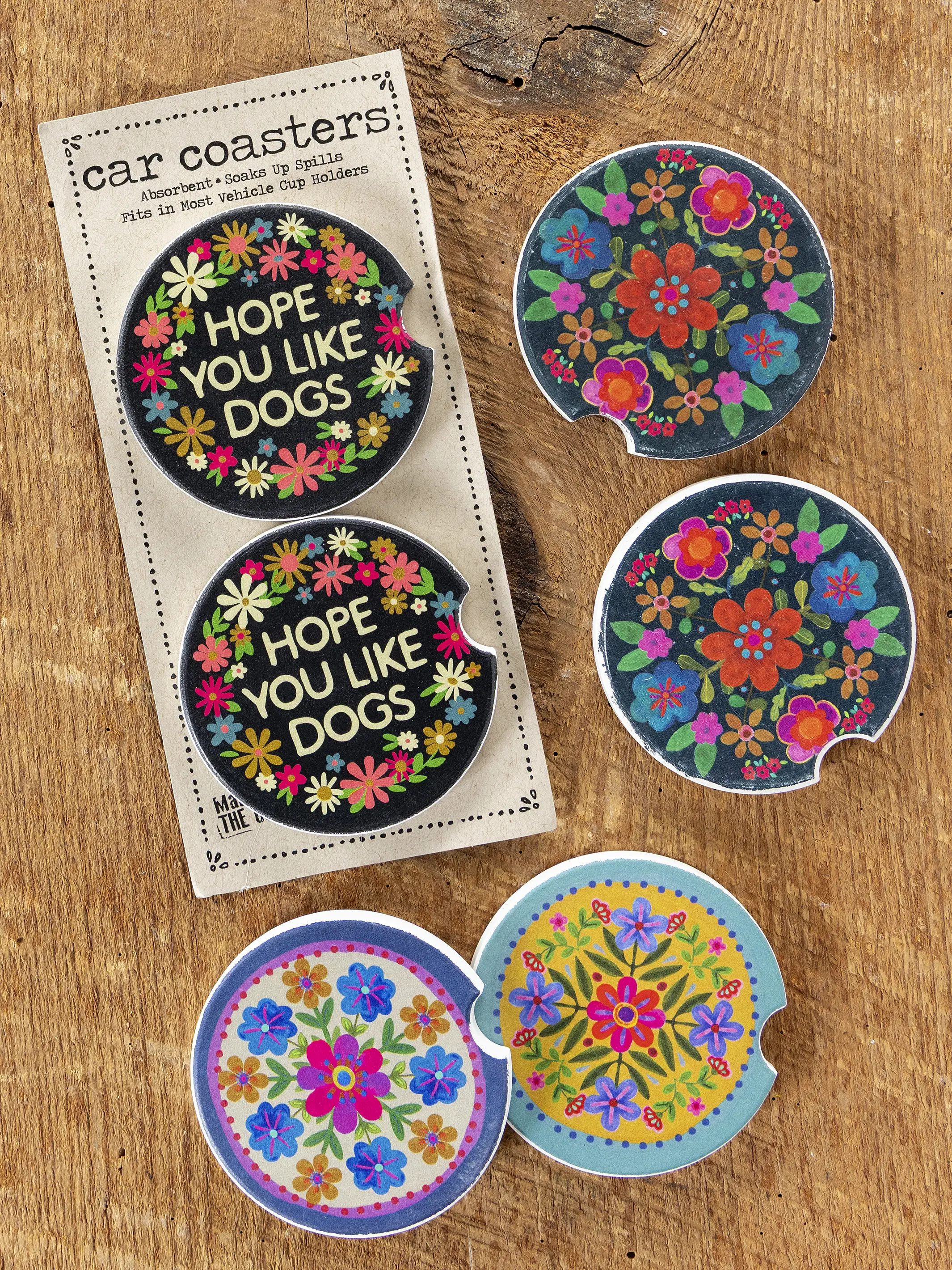 Car Coasters, Set of 2 - Folk Flower - Image 3