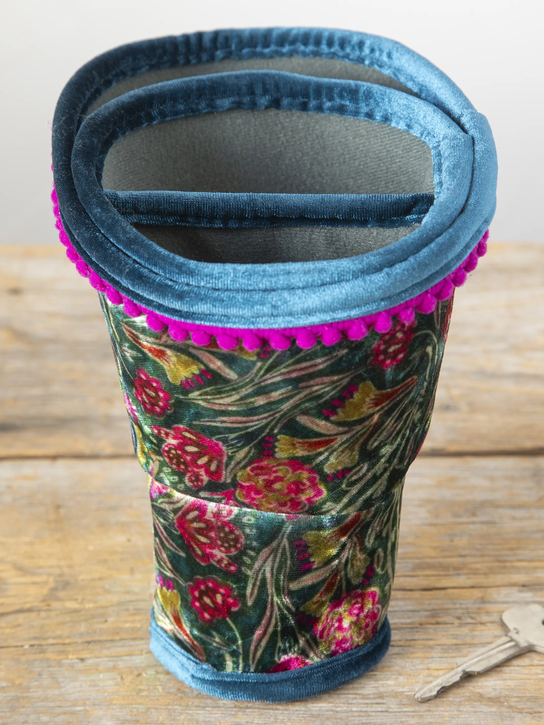 Car Cup Holder Organizer - Green Painterly Vines Velvet - Image 3