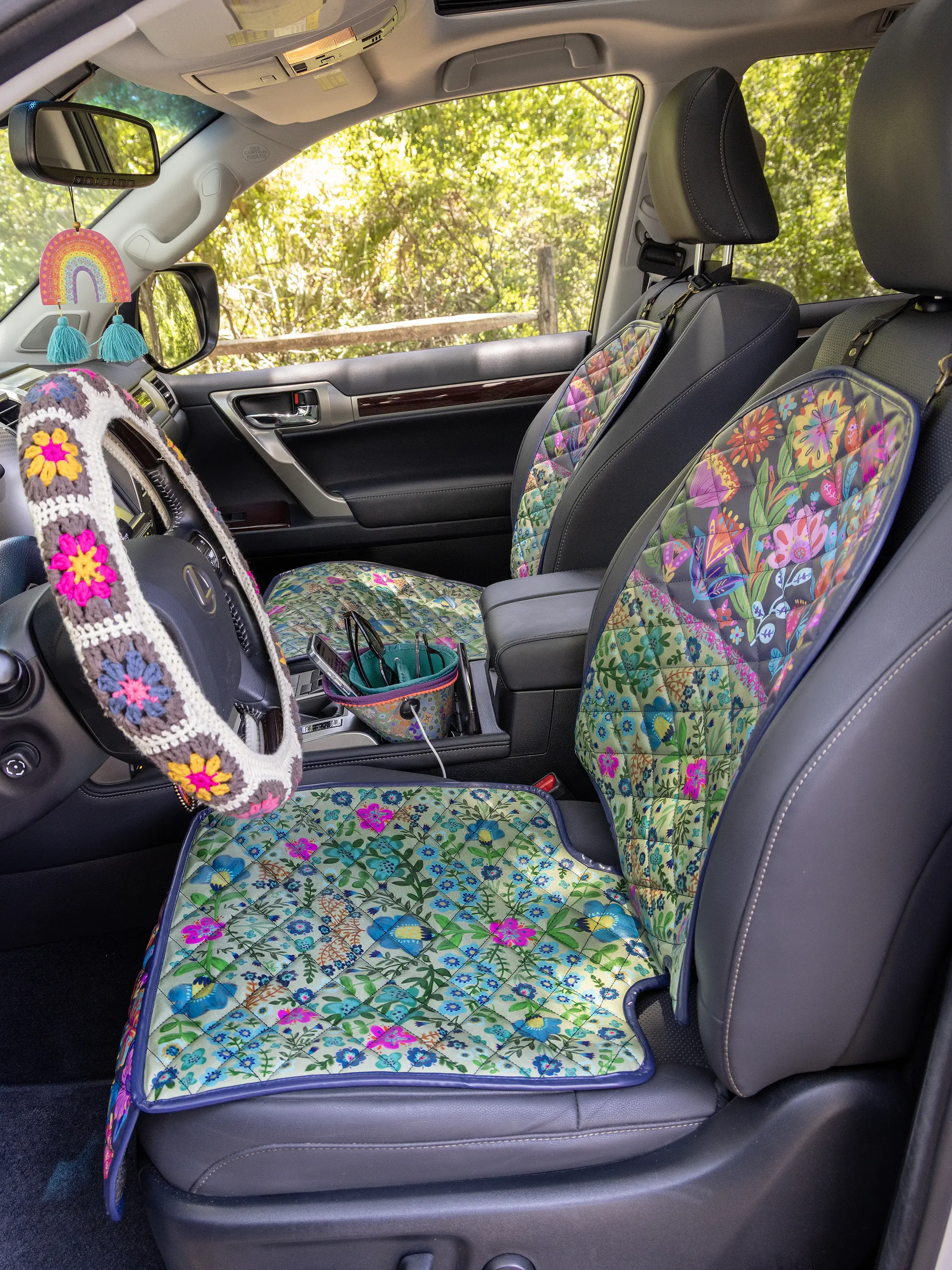 Car Seat Protector - Teal Navy Floral - Image 2
