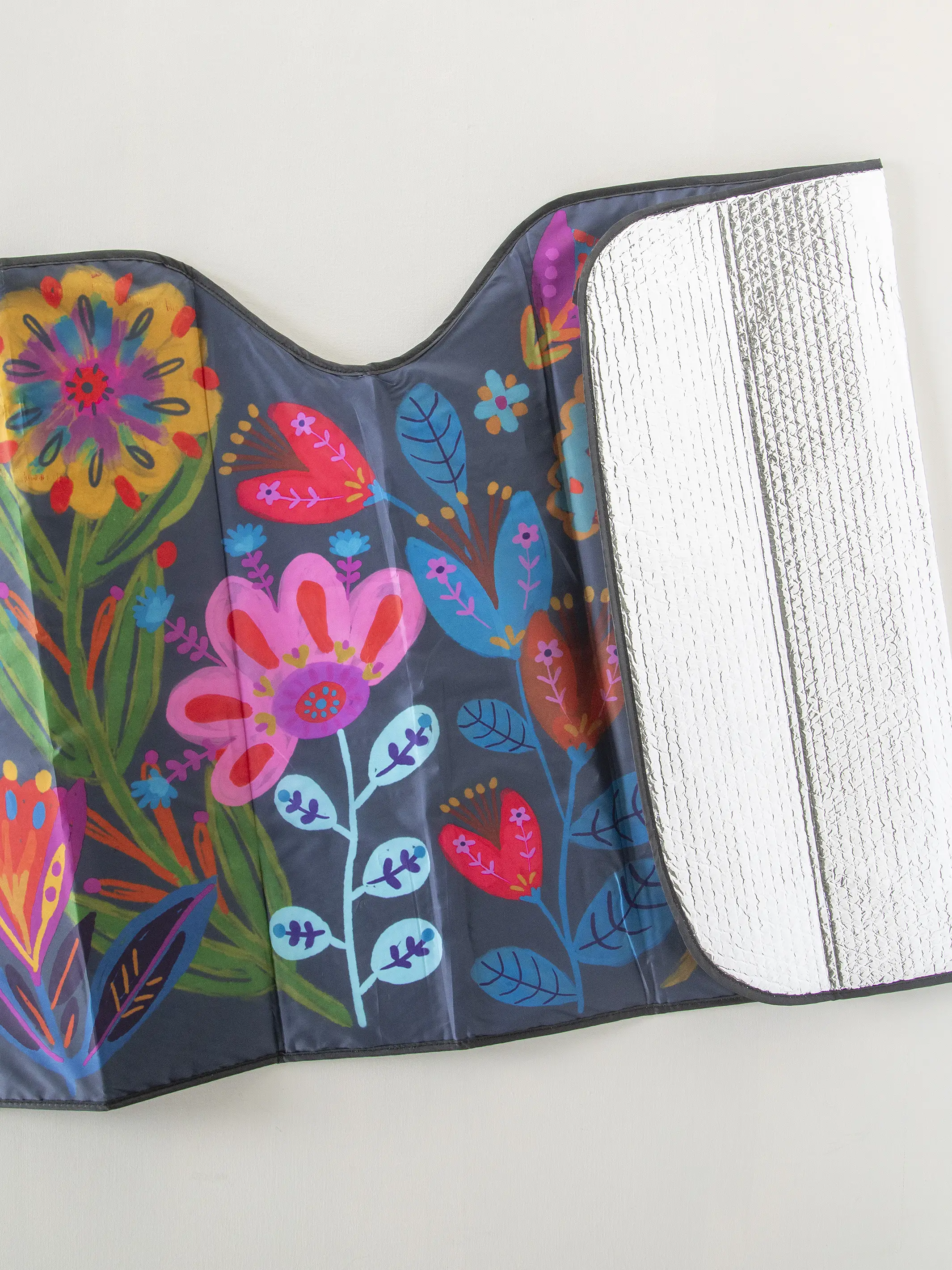 Car Sun Shade - Navy Folk Flower - Image 2