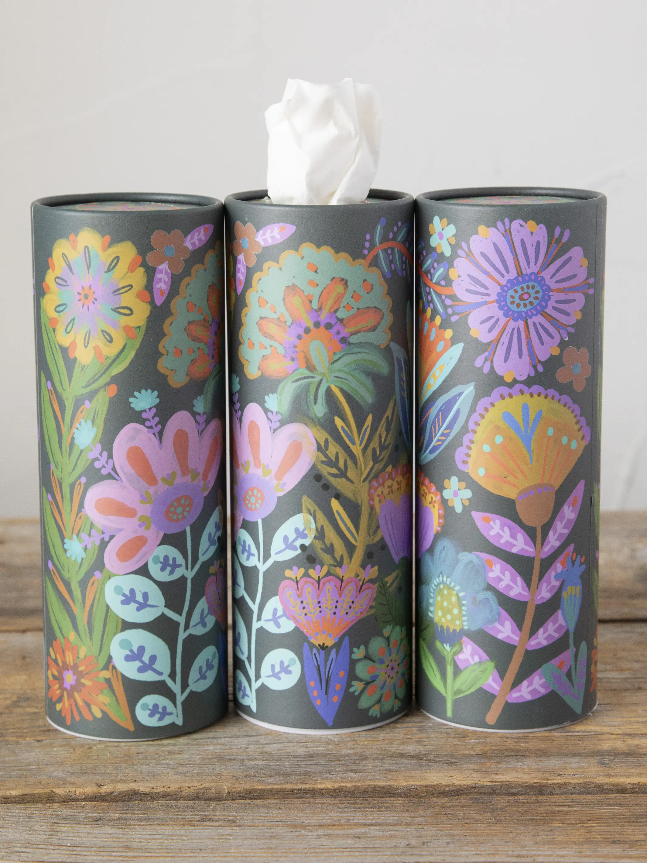 Car Tissues, Set of 3 - Navy Folk Flower - Image 2