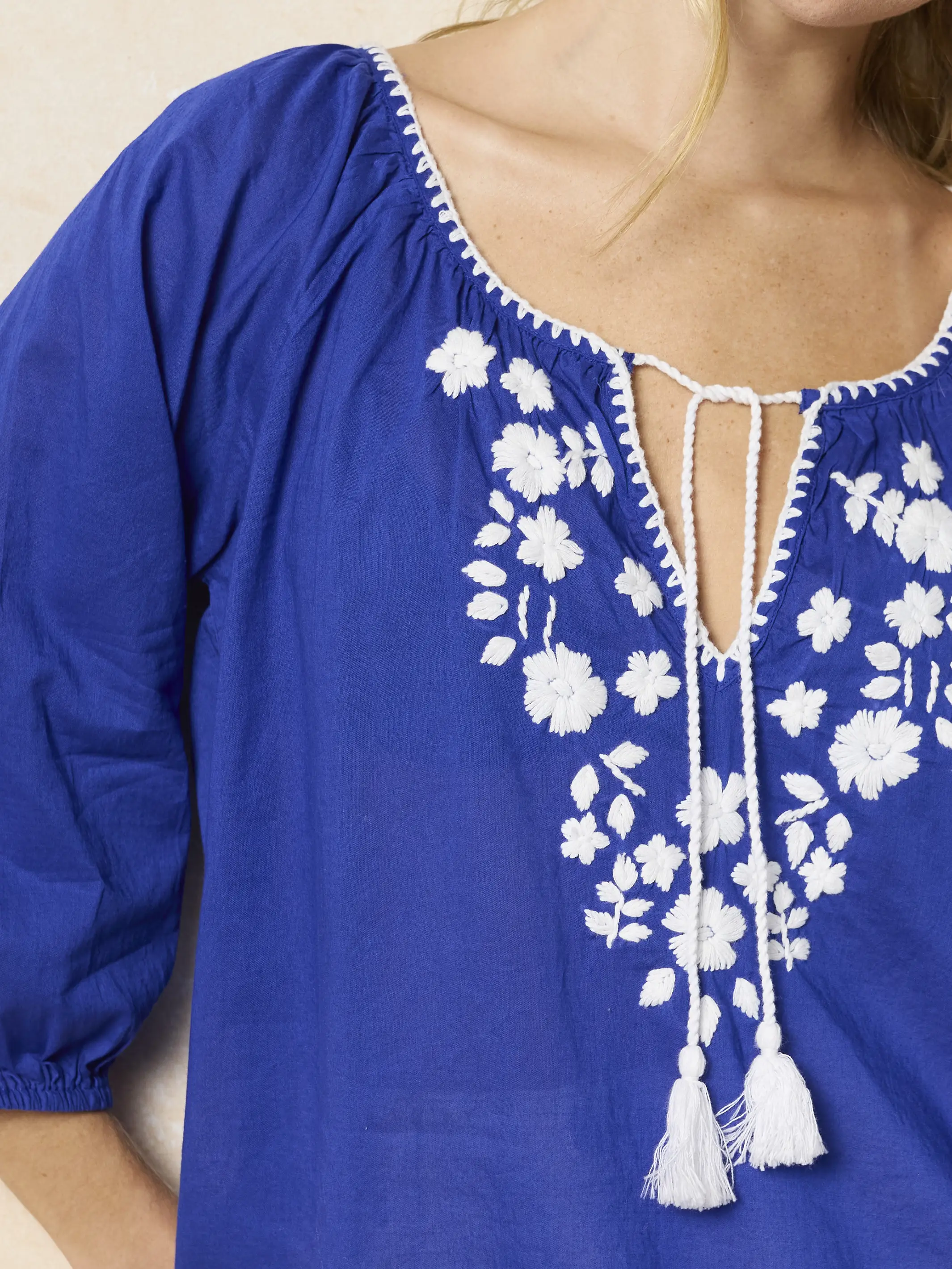 Christy Embroidered Cotton Blouse - Royal Blue - Image 2