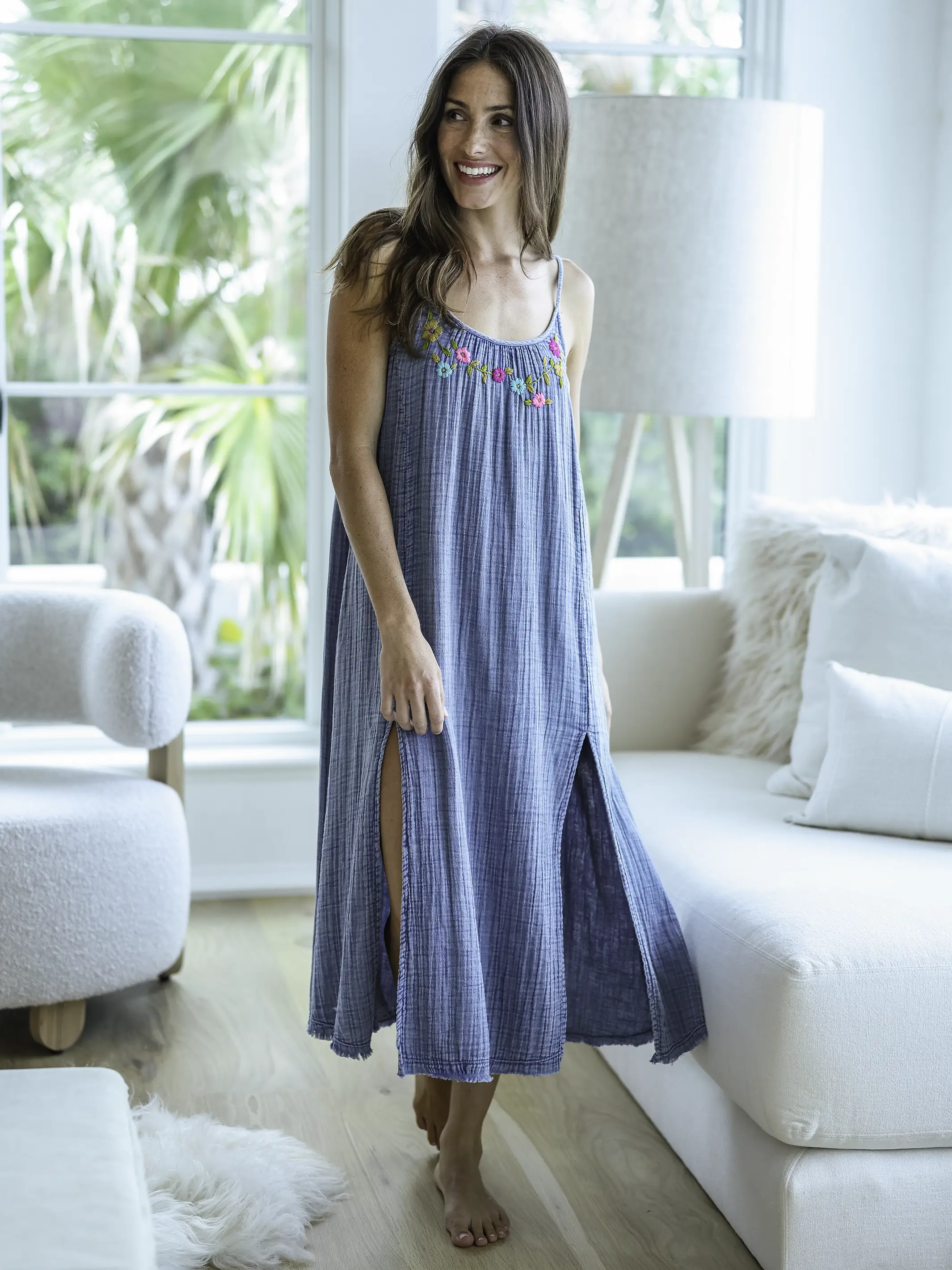 Cosette Embroidered Cotton Maxi Dress - Denim - Image 4