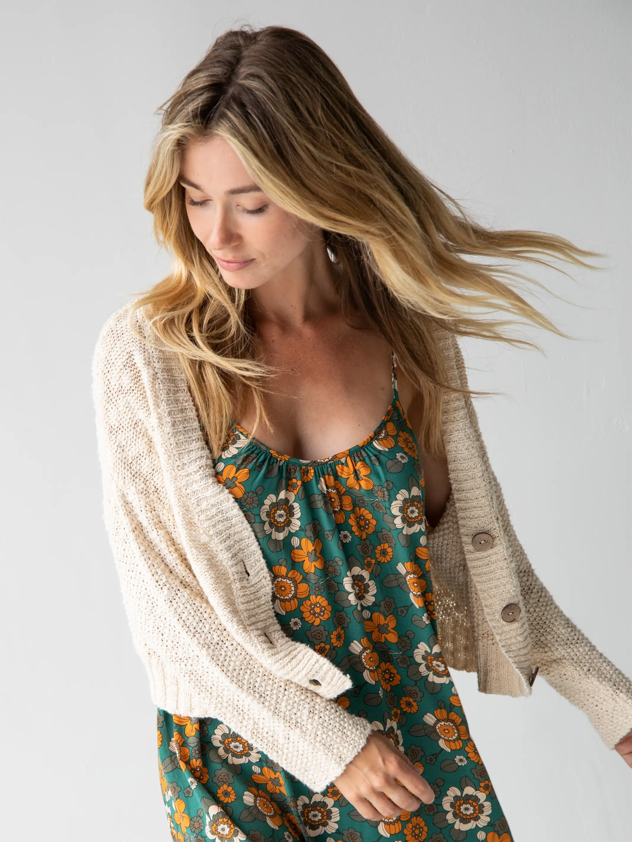 Cotton Cable Knit Cardigan - Cream - Image 2