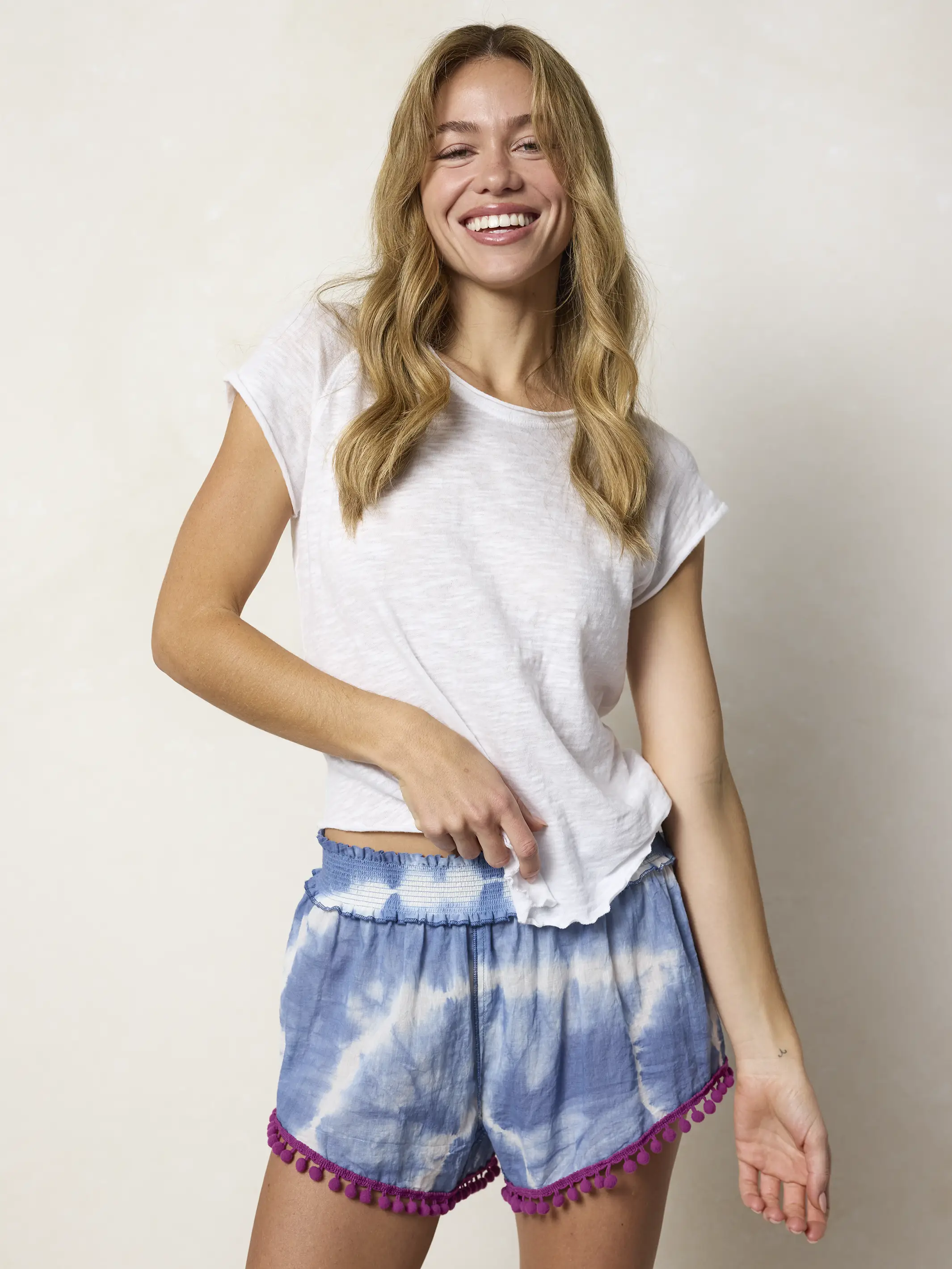 Cotton Pom Pom Shorts - Blue Tie-Dye - Image 5