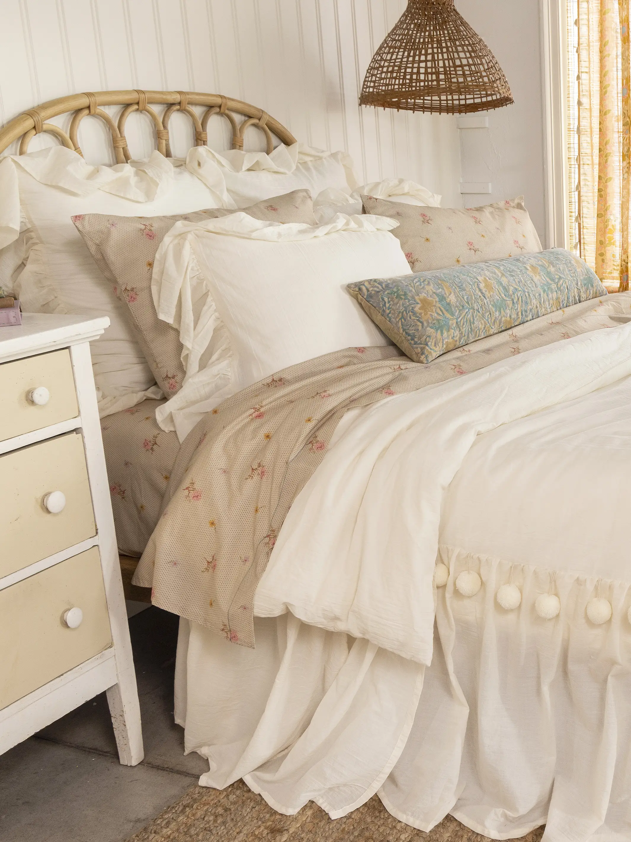 Cotton Ruffle Duvet Cover - Cream Pom Pom - Image 3