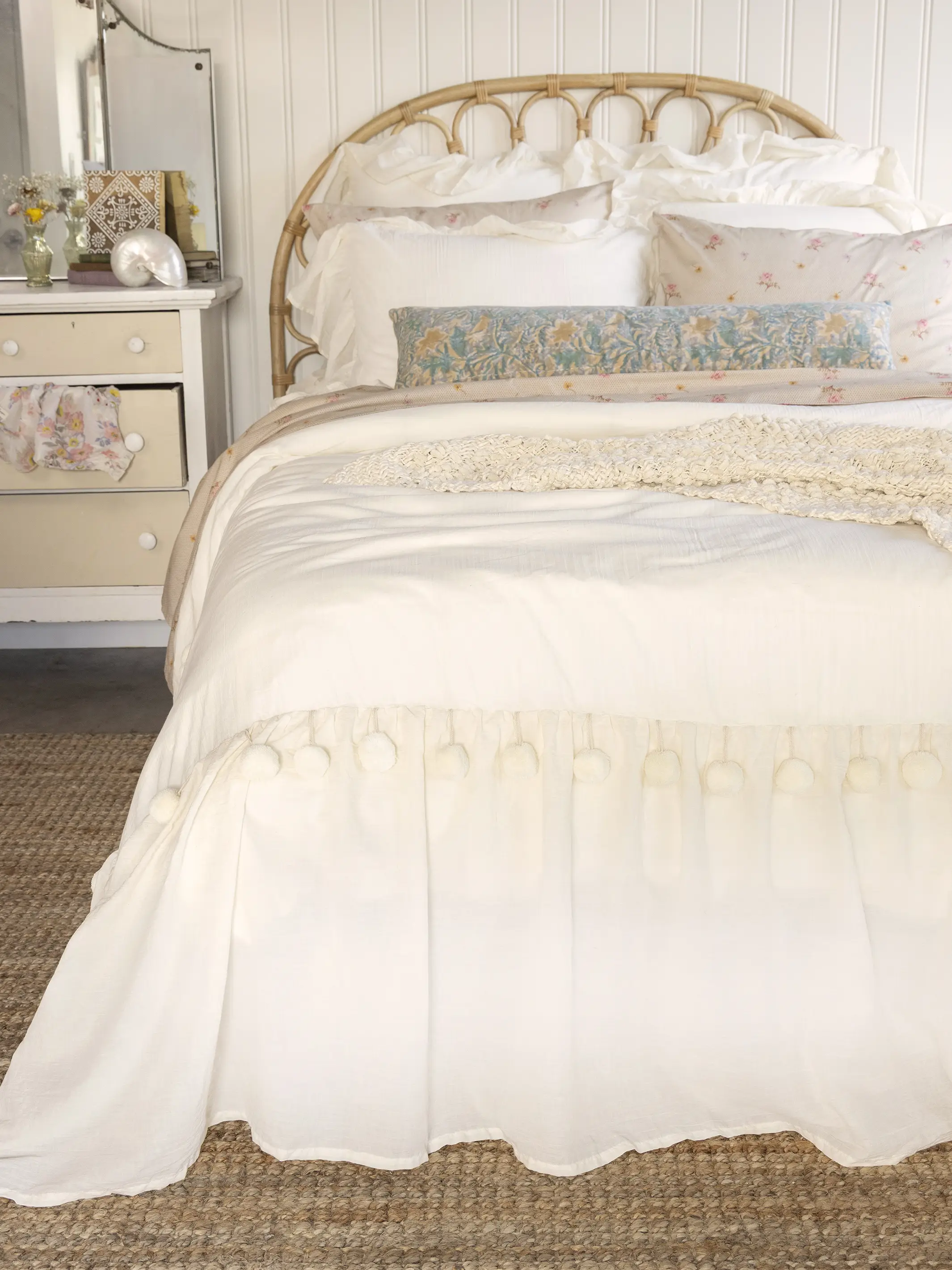 Cotton Ruffle Duvet Cover - Cream Pom Pom - Image 4