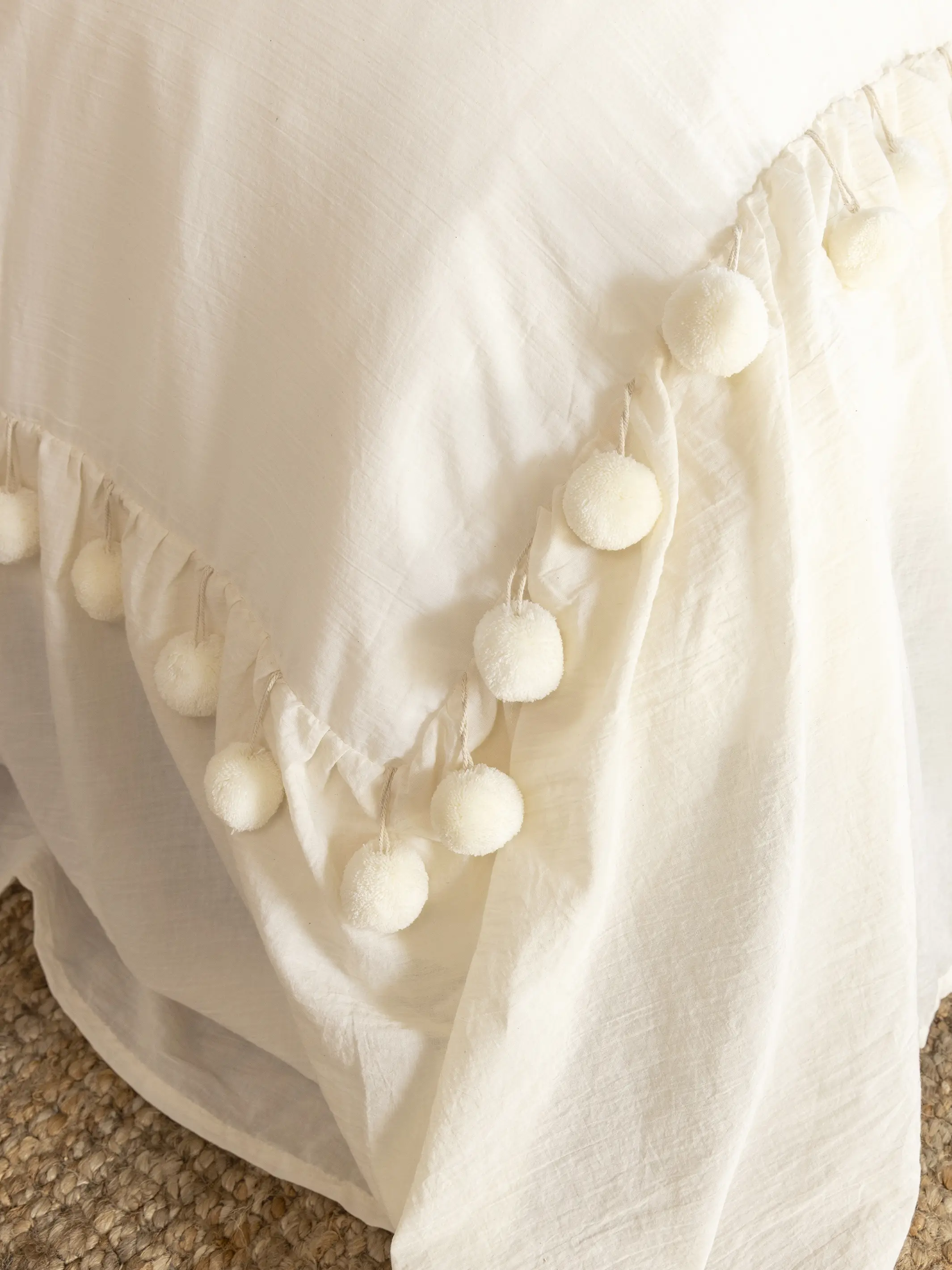 Cotton Ruffle Duvet Cover - Cream Pom Pom - Image 6