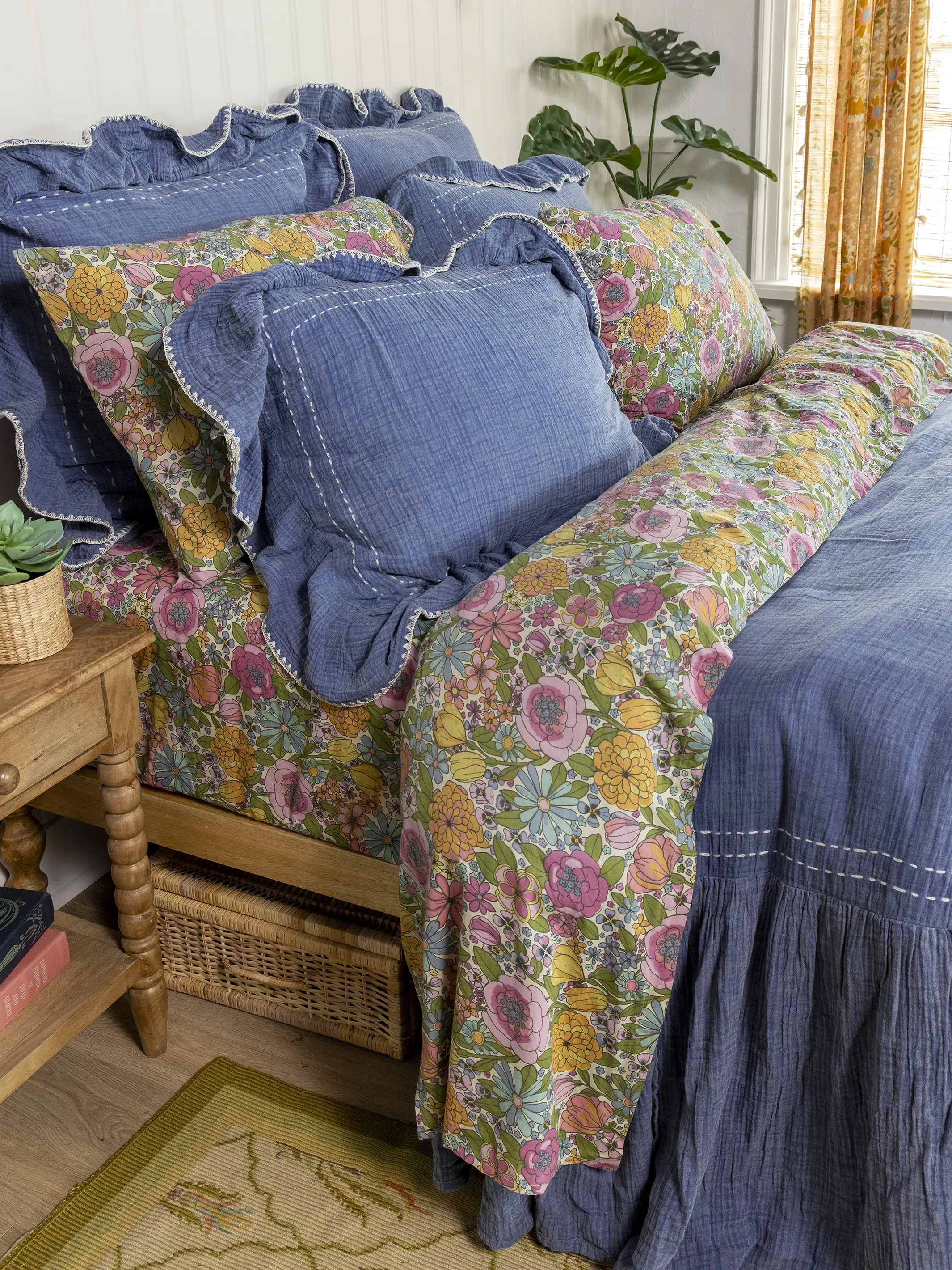 Cotton Ruffle Duvet Cover - Vintage Blue - Image 5