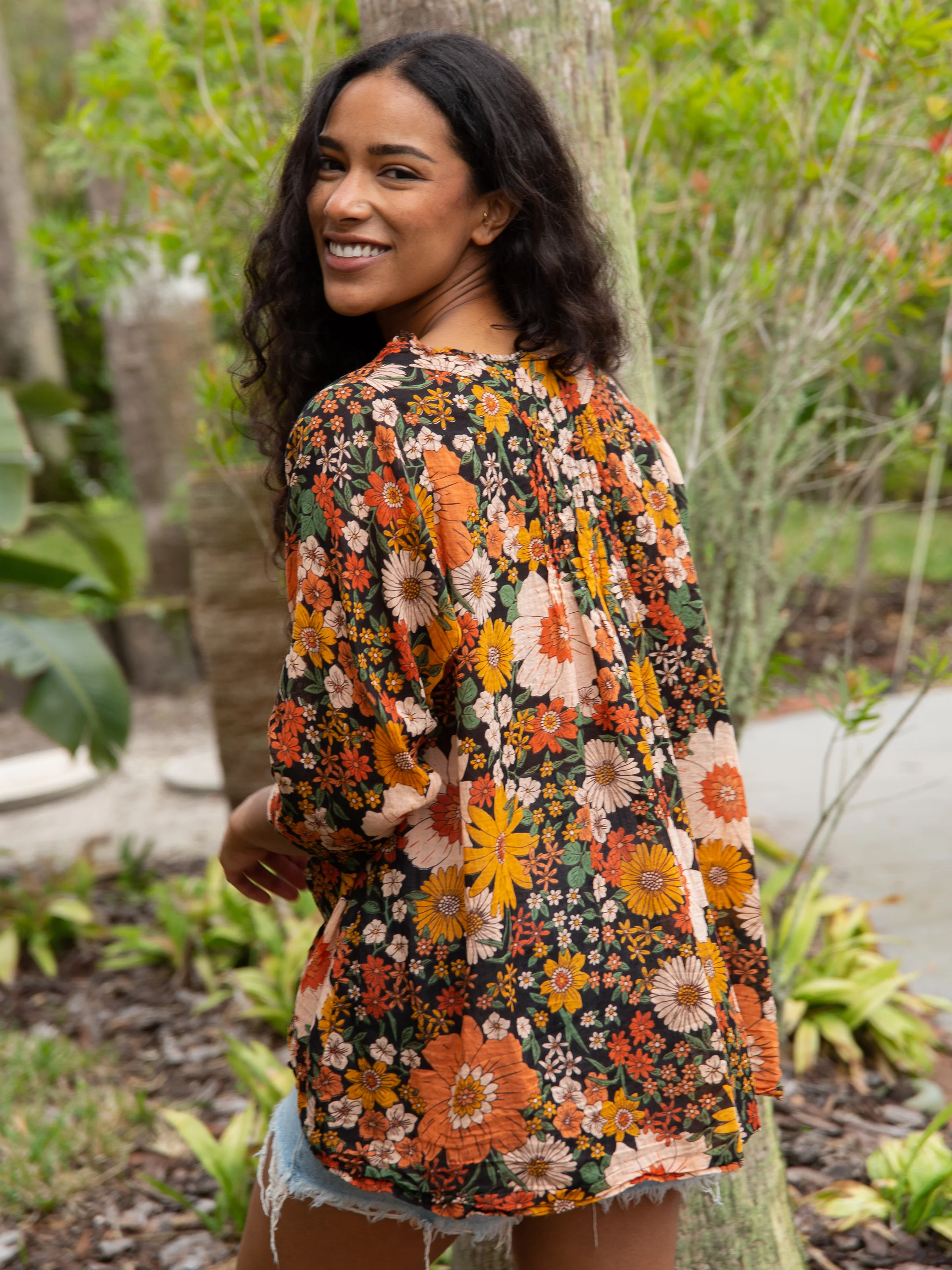 Cotton Tunic-In-A-Bag - Orange Floral - Image 4