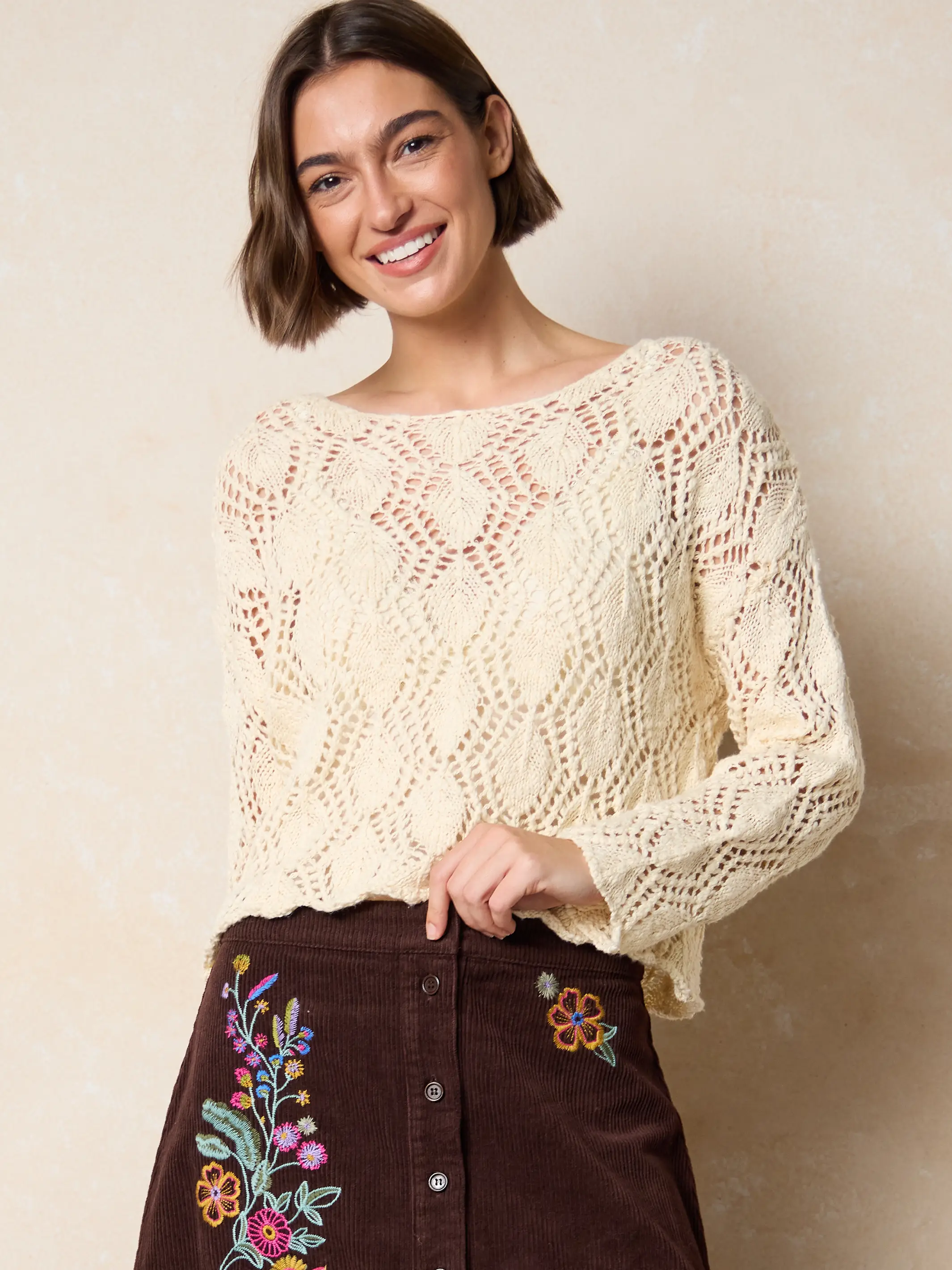 Cropped Cotton Sweater - Cream - Image 2
