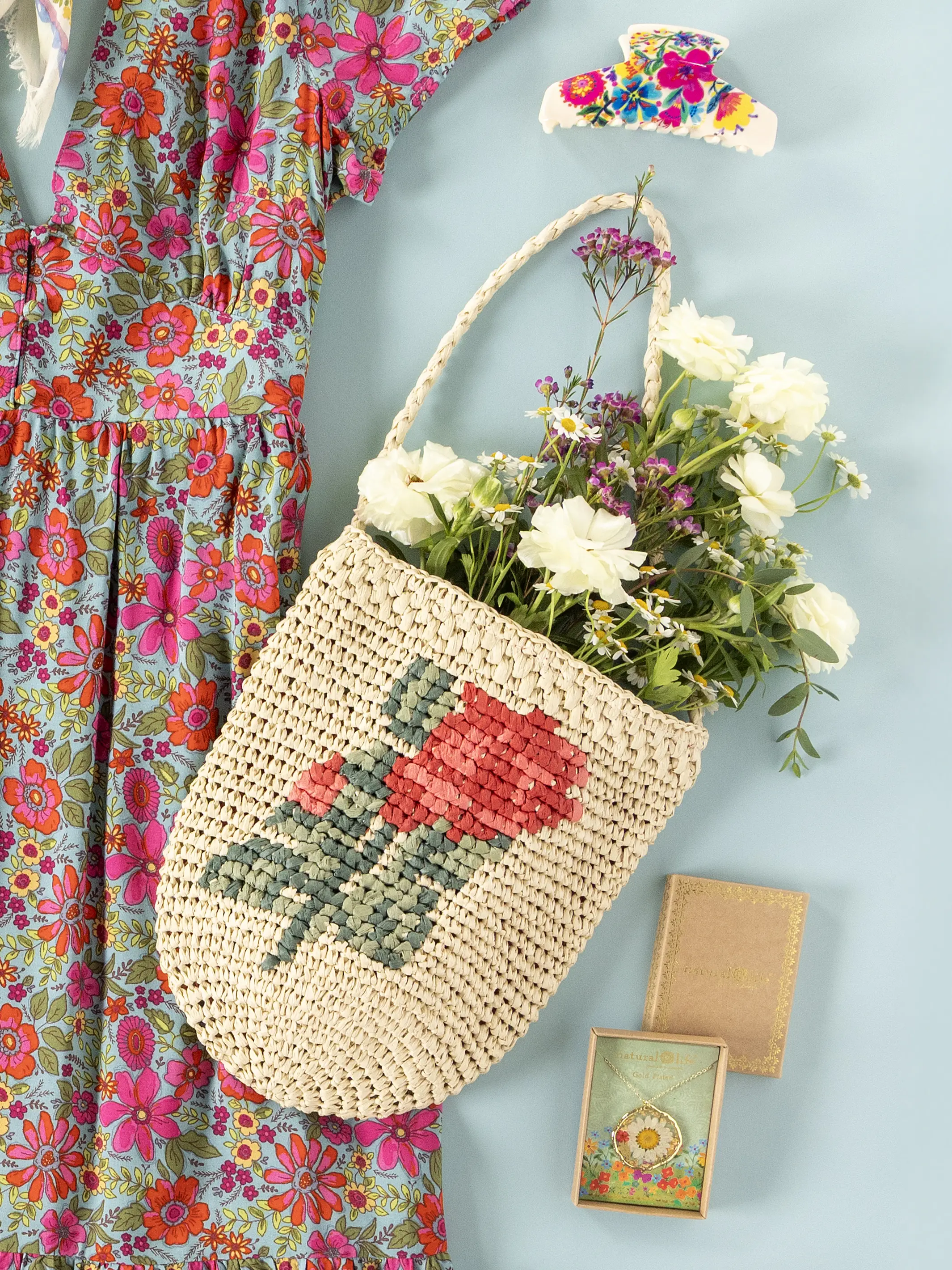 Cross Stitch Straw Bag - Image 2