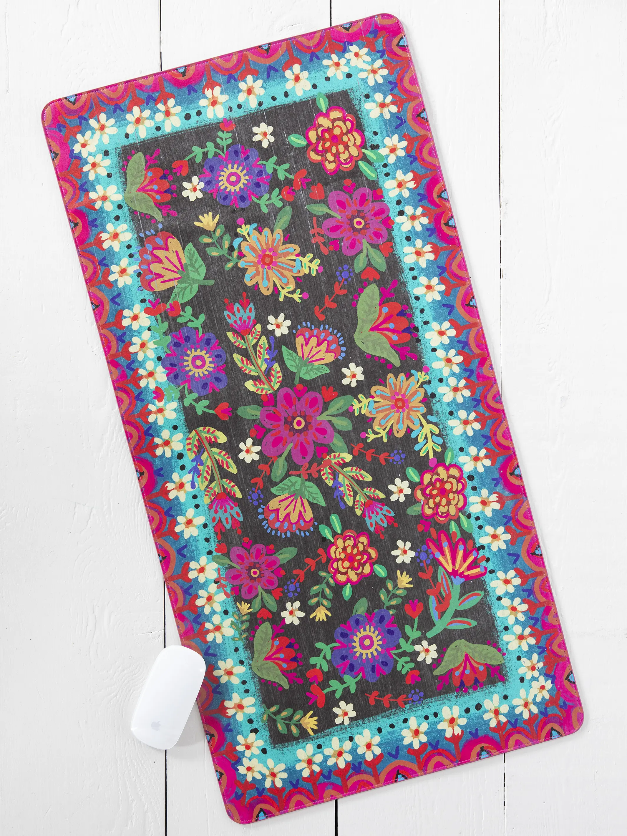 Desk Mat - Black Folk Flower - Image 2