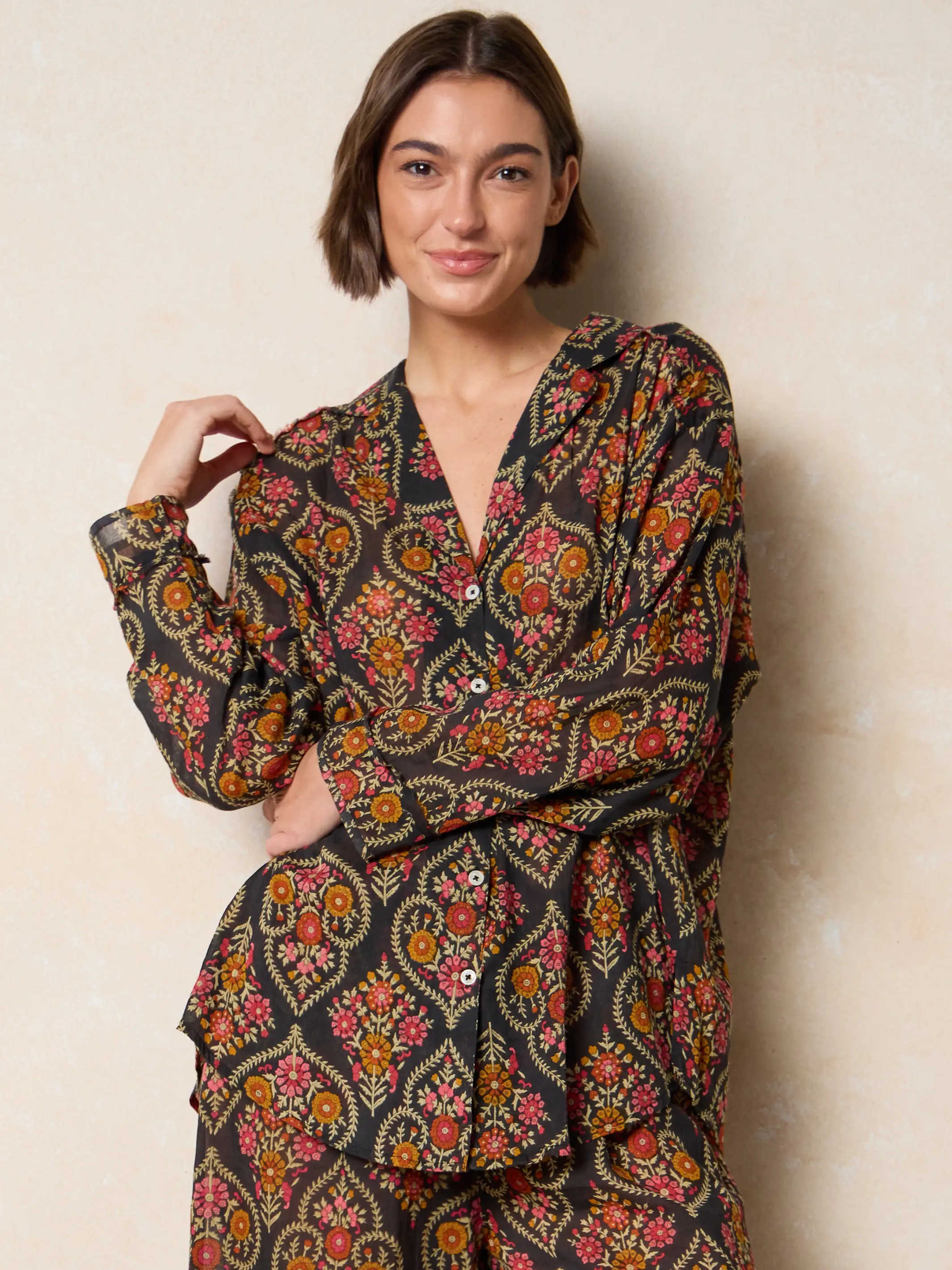 Dreamy Cotton Pajama Set - Charcoal Willow Medallion - Image 2