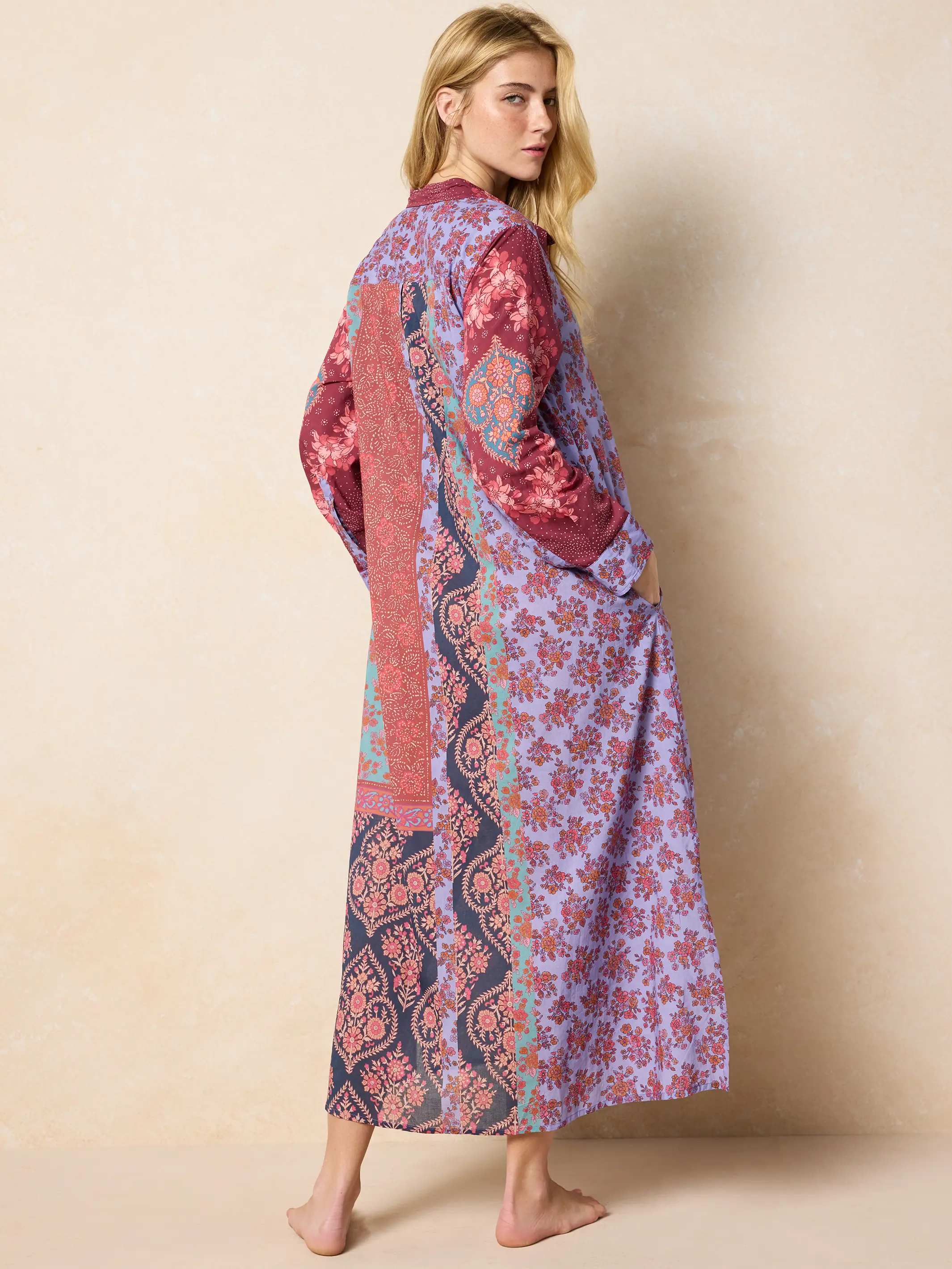 Drew Cotton Gauze Shirt Dress - Red Patchwork - Image 2